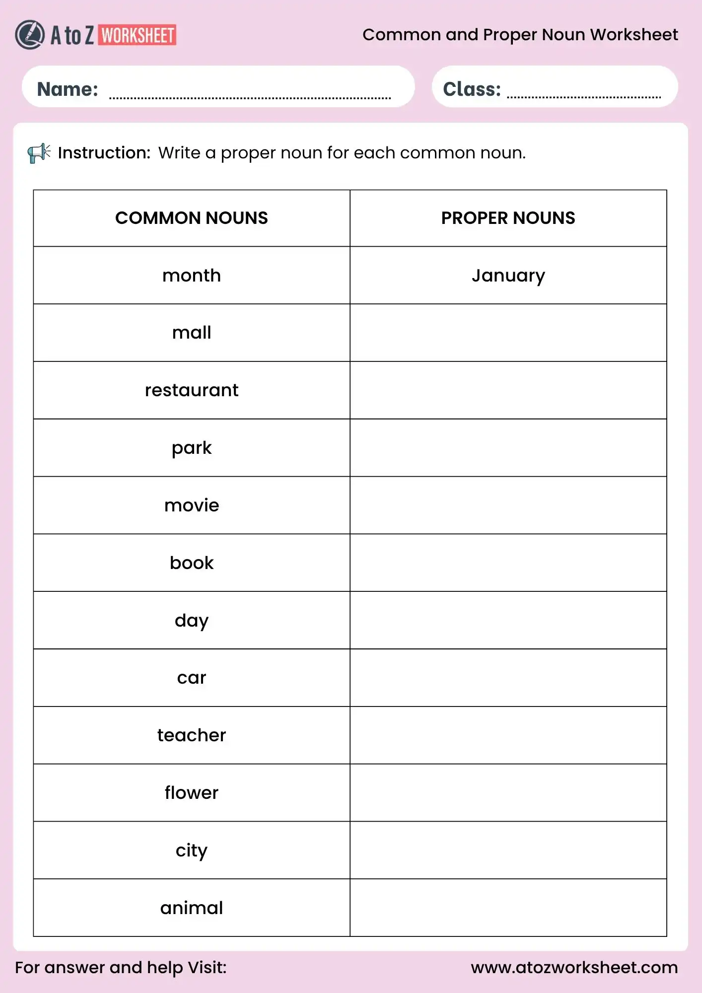 common and proper nouns worksheets write correct noun pairs activity