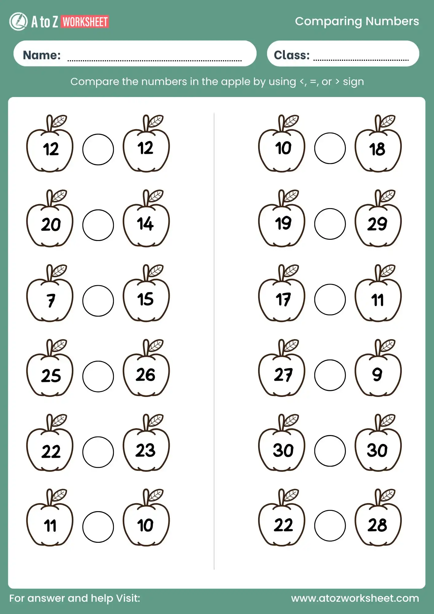 comparing numbers worksheet for kindergarten to class 1