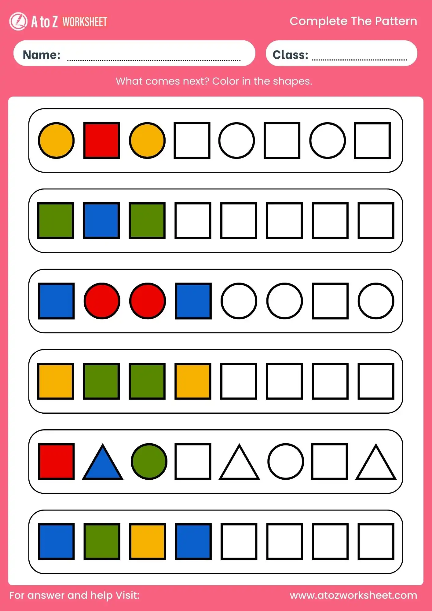 complete the pattern worksheet grade 2 to grade 5