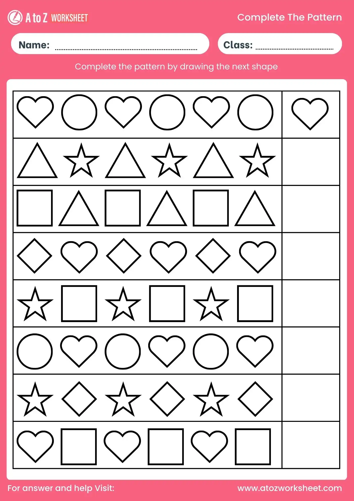 complete the pattern worksheet with shapes activity