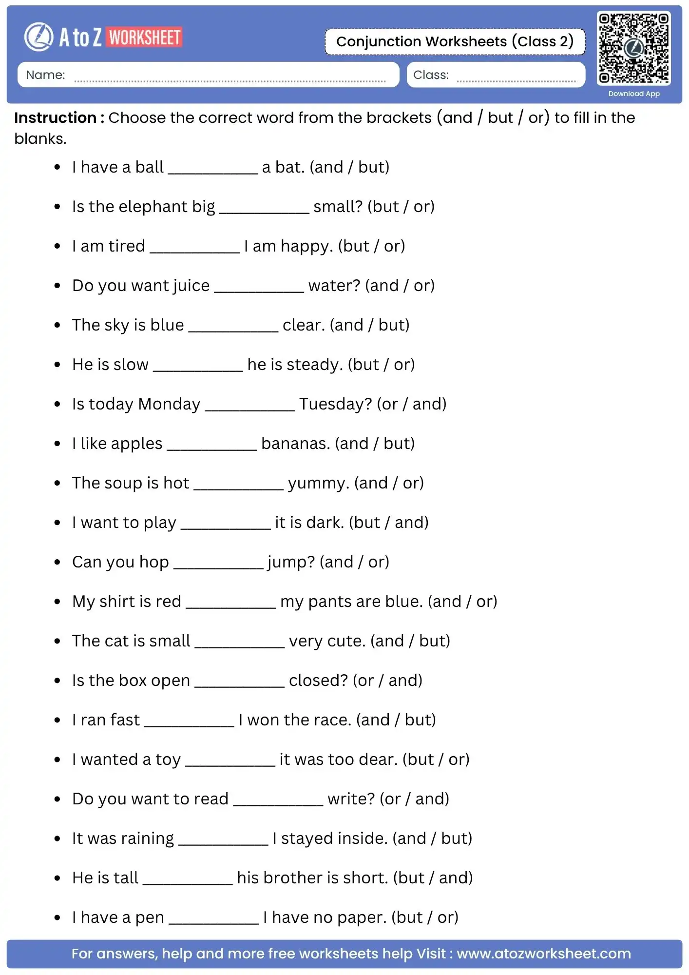 comprehensive fill in the blanks with brackets in conjunction worksheets for class 2.