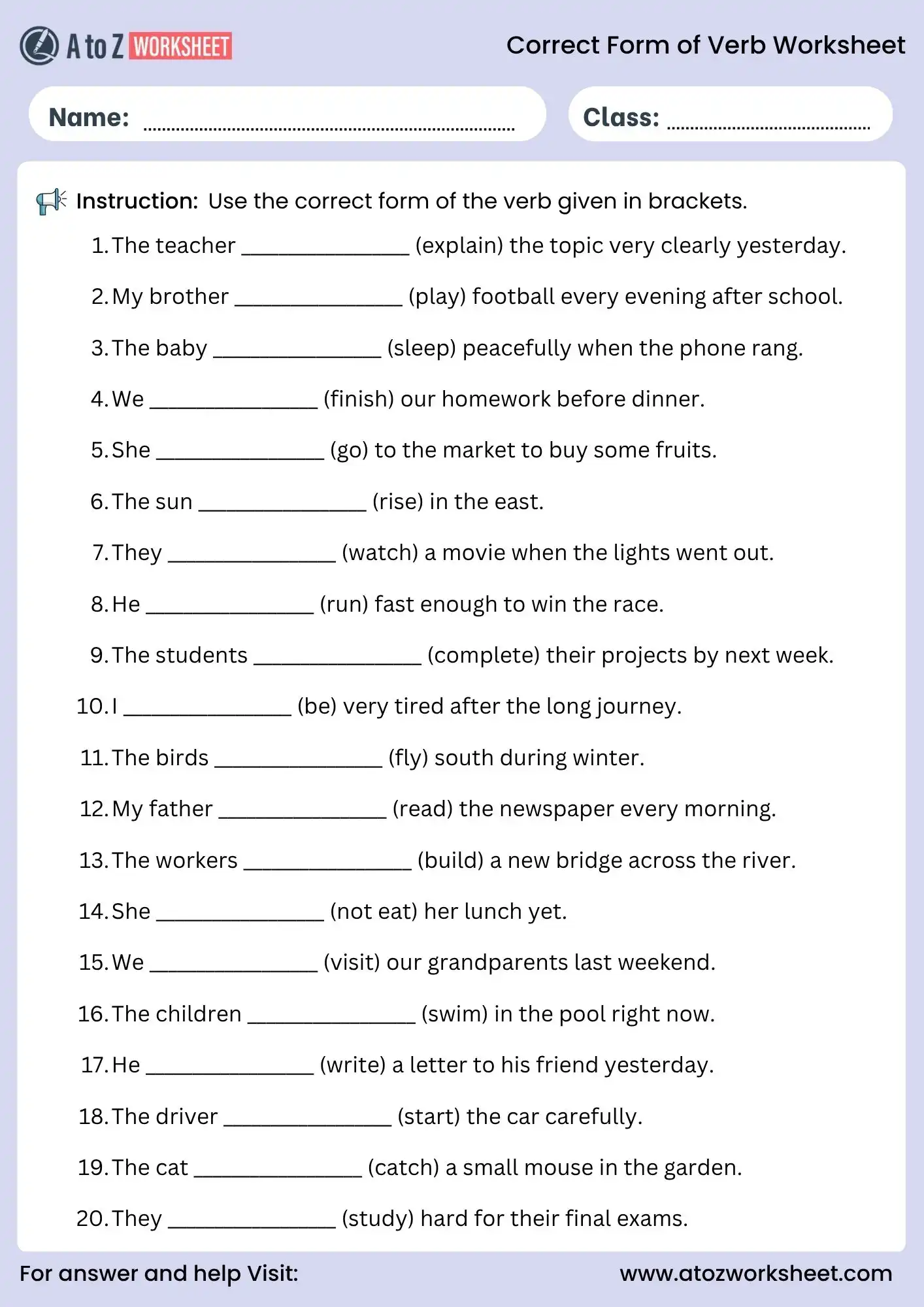 correct form of verb worksheets fill in blanks activity for grade 4