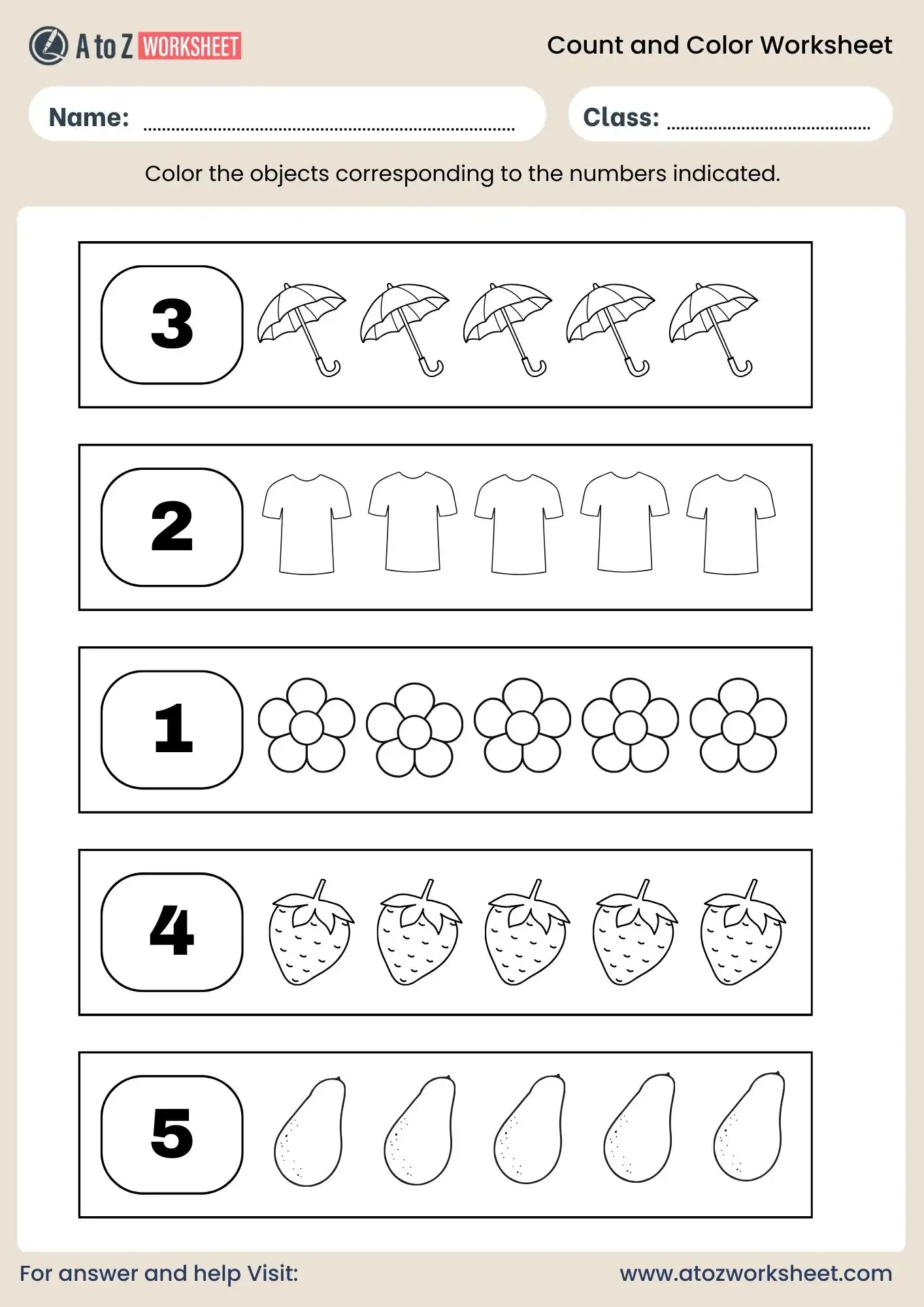 count and color worksheets 1 to 5 for nursery kids