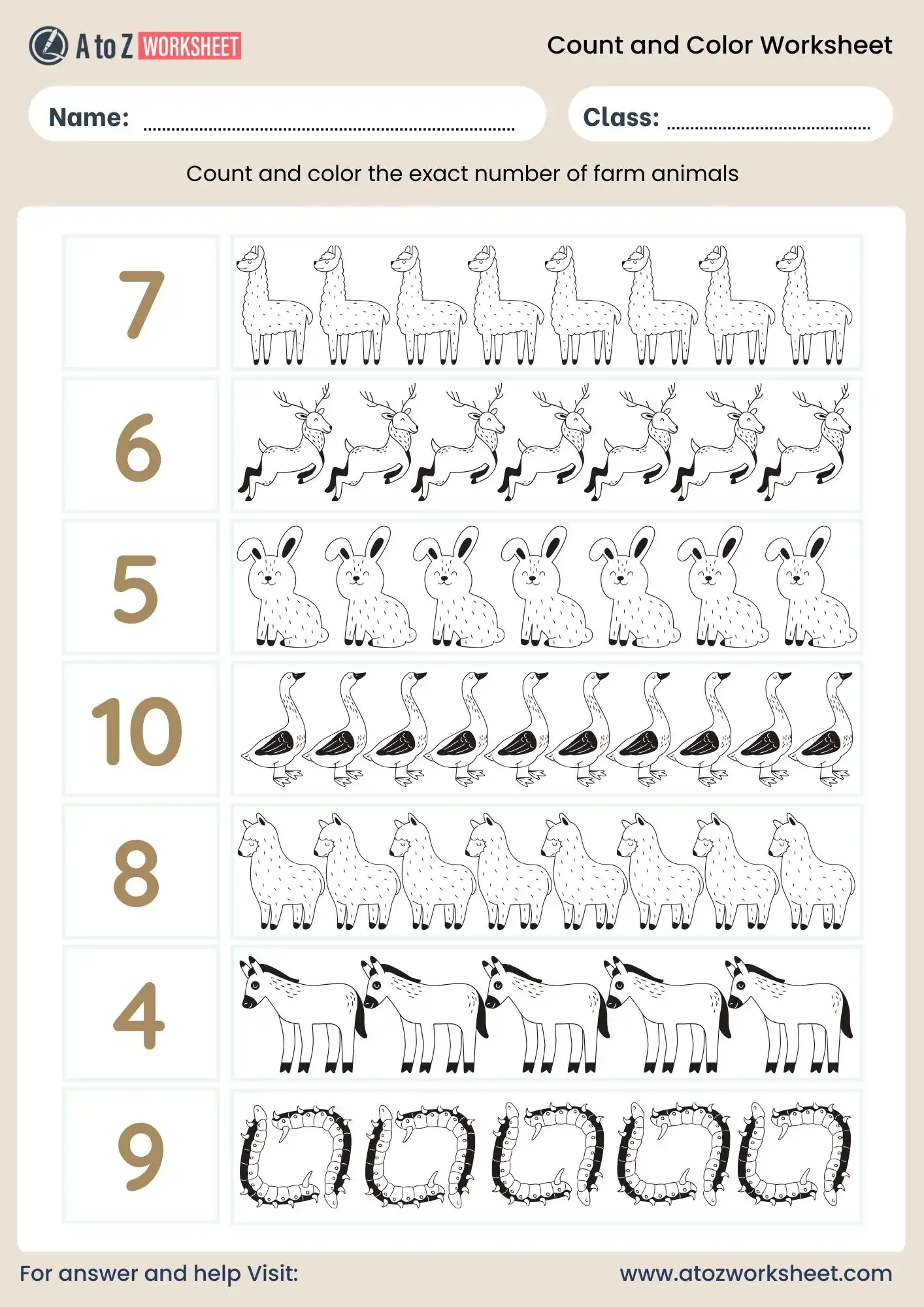 count and color worksheets with animals for lkg and ukg