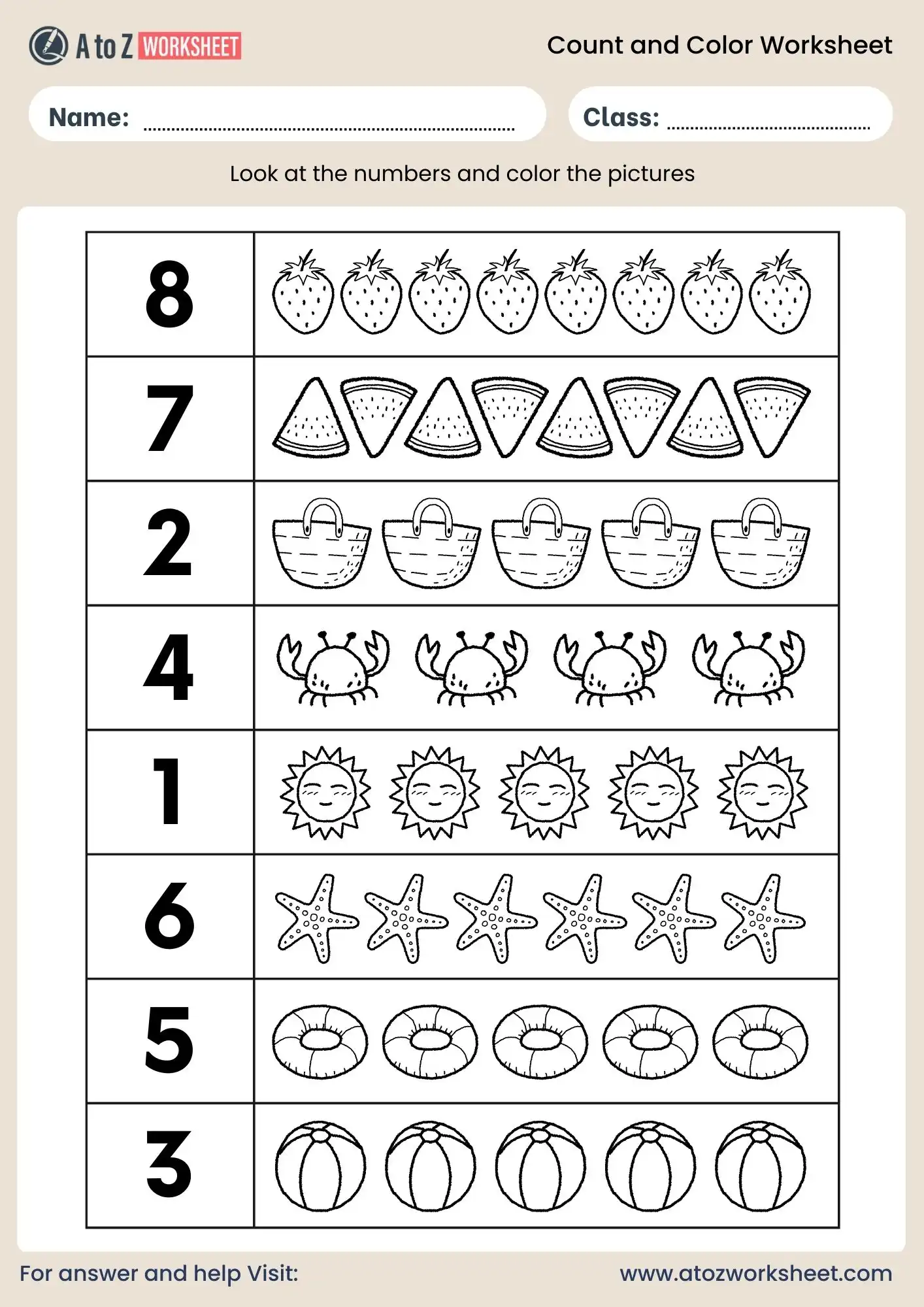 count and color worksheets pdf with objects for kindergarten