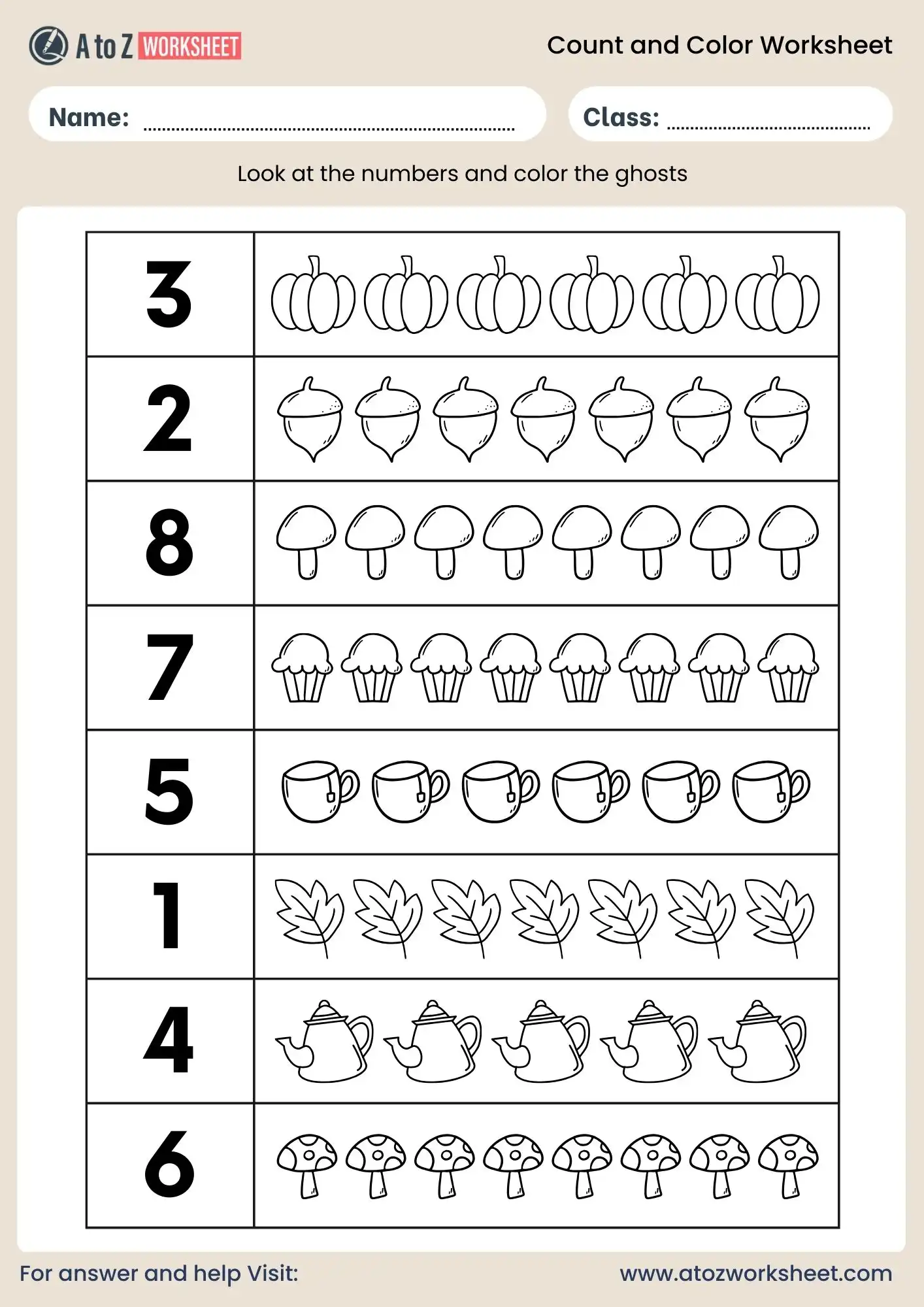 count and color worksheets for preschool class 1