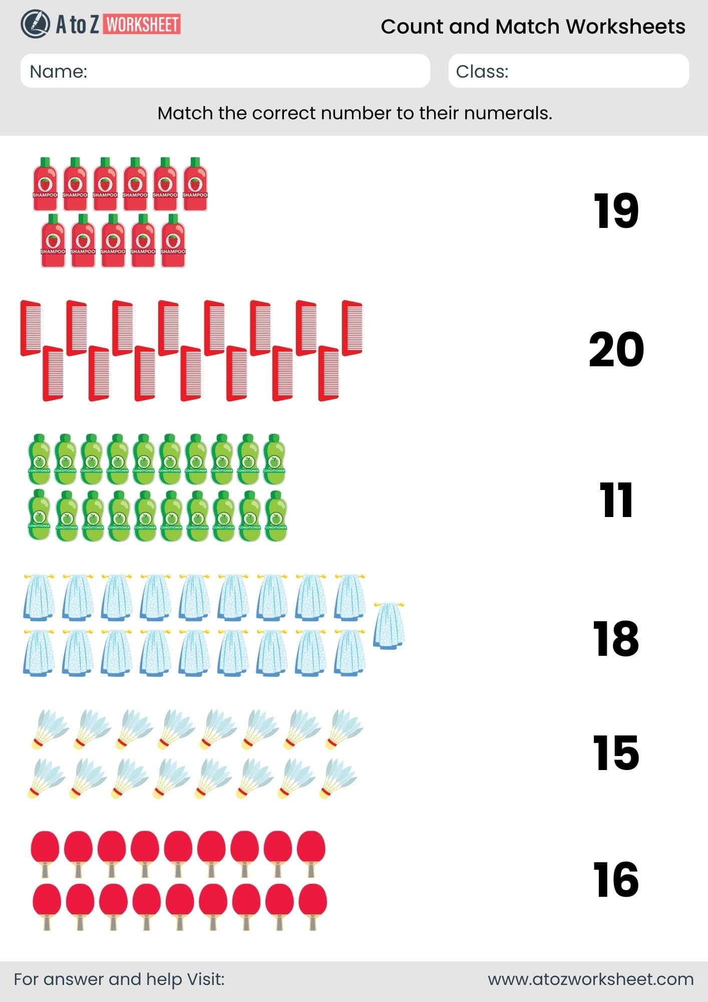 count and match worksheets​ 11 20