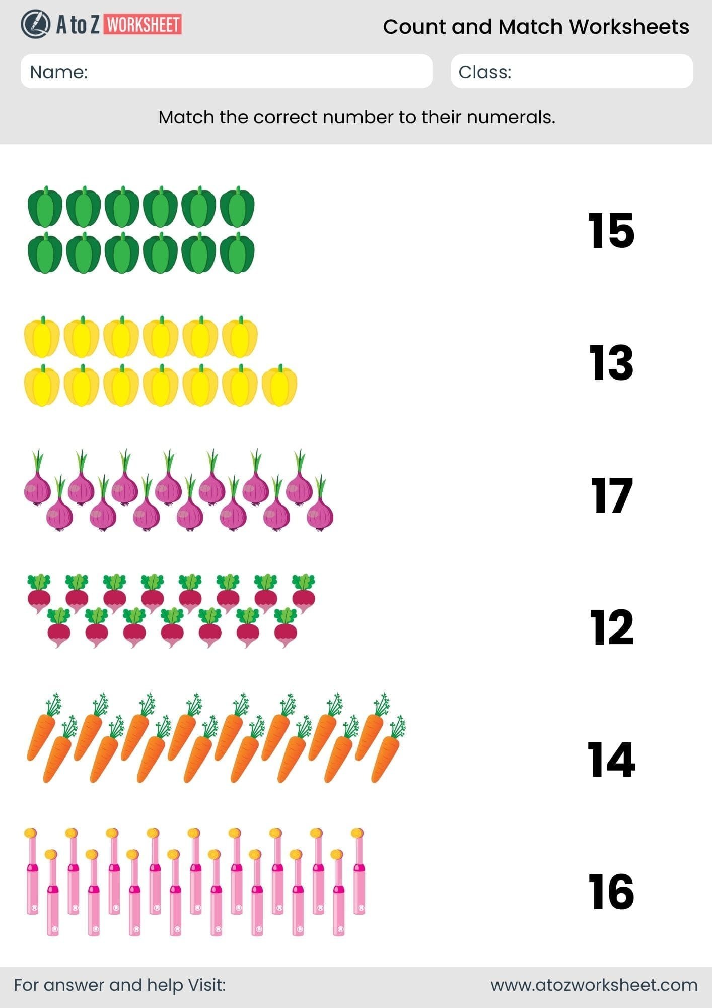 vegetables count and match worksheets 11 20 nursery kindergarten pdf
