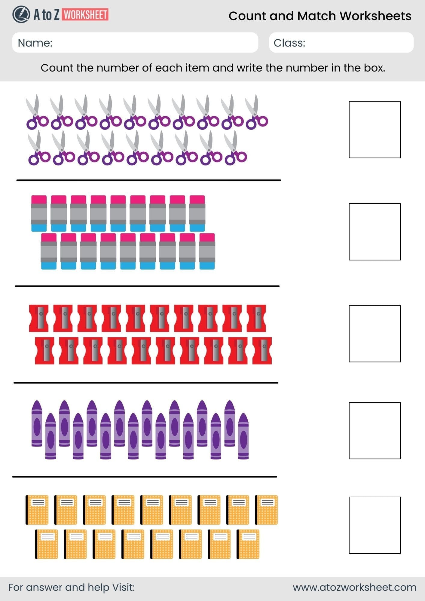 simple objects count and match worksheets 11 20 kindergarten