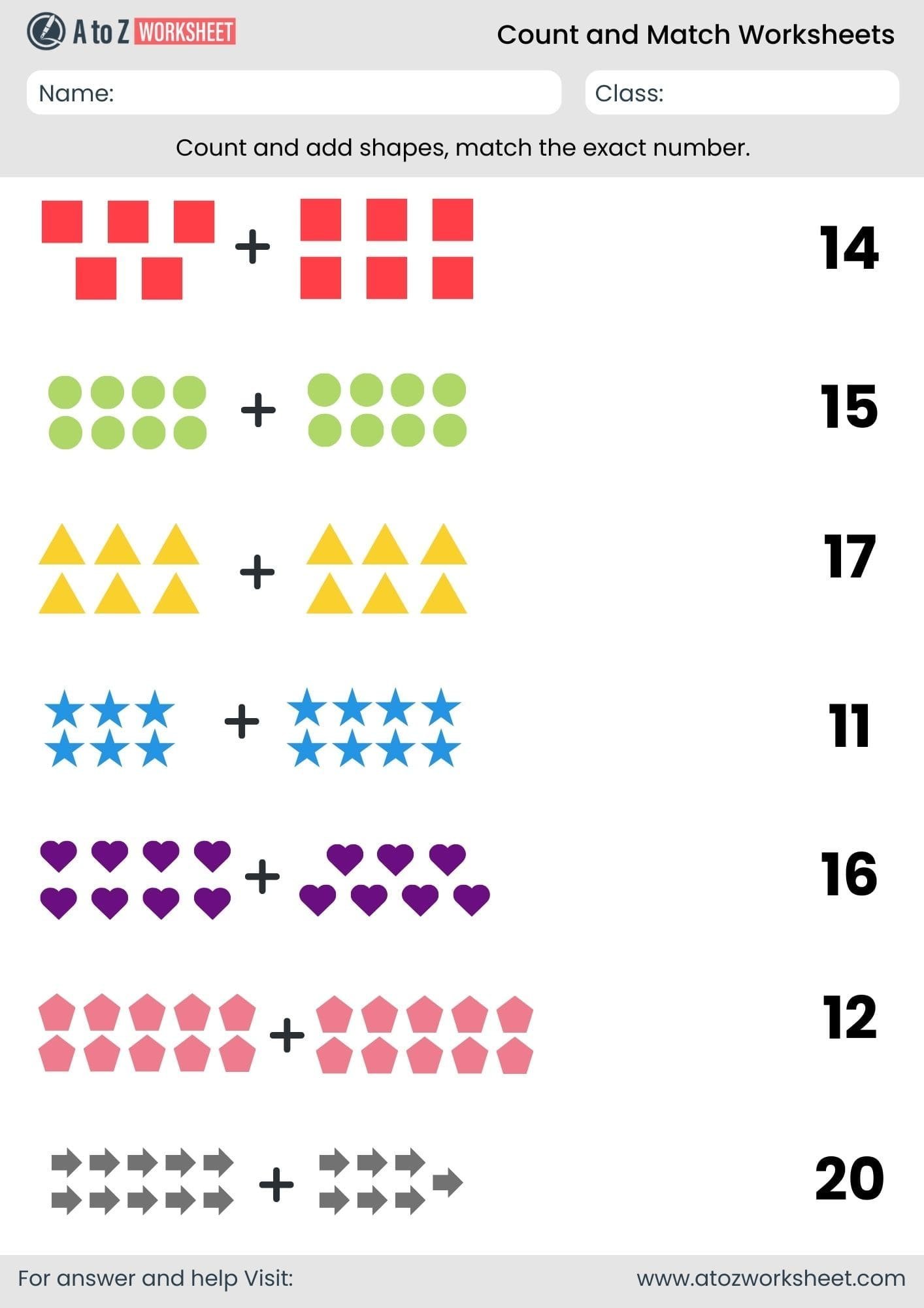 shapes count and match worksheets 11 20 nursery kindergarten pdf