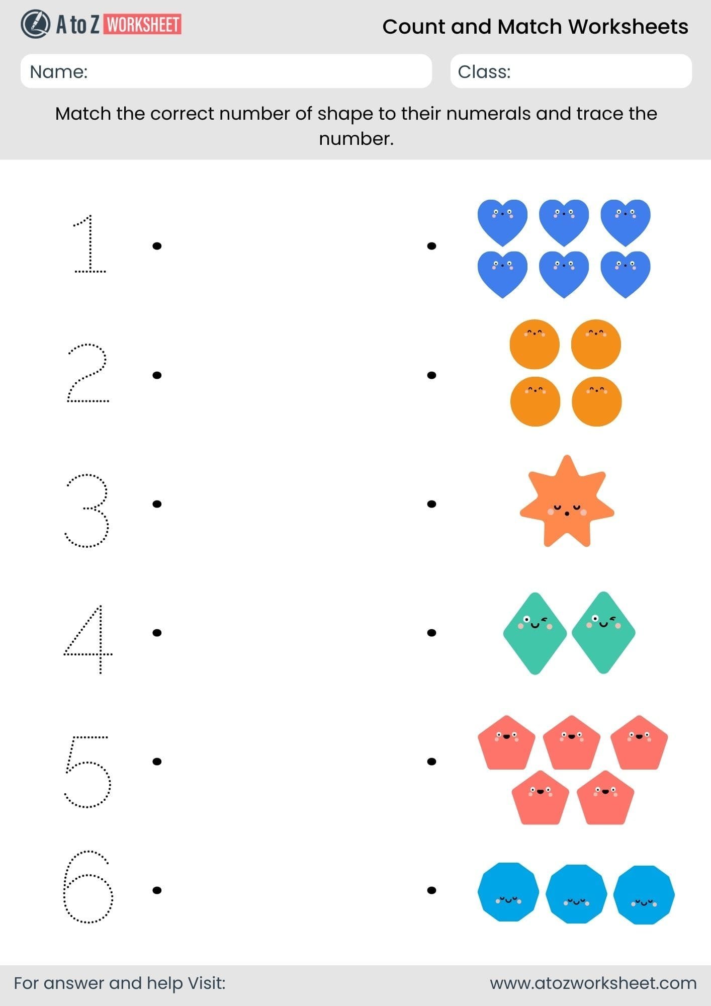 shapes count and match worksheets​ for nursery​ and kindergarten