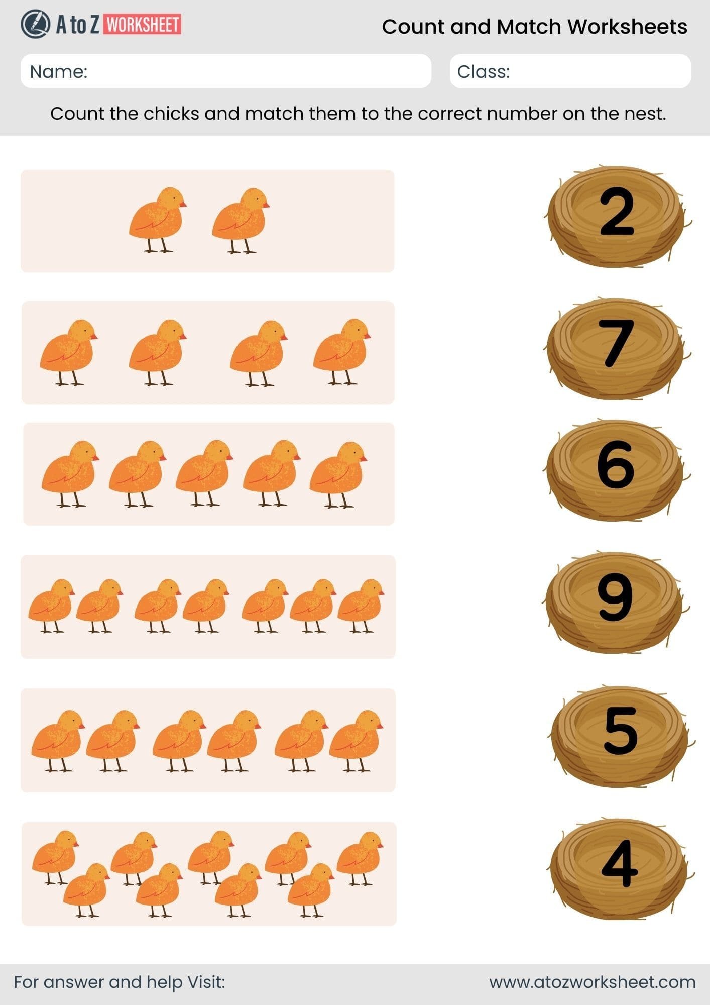 1 to 10 birds count and match worksheet nursery kindergarten