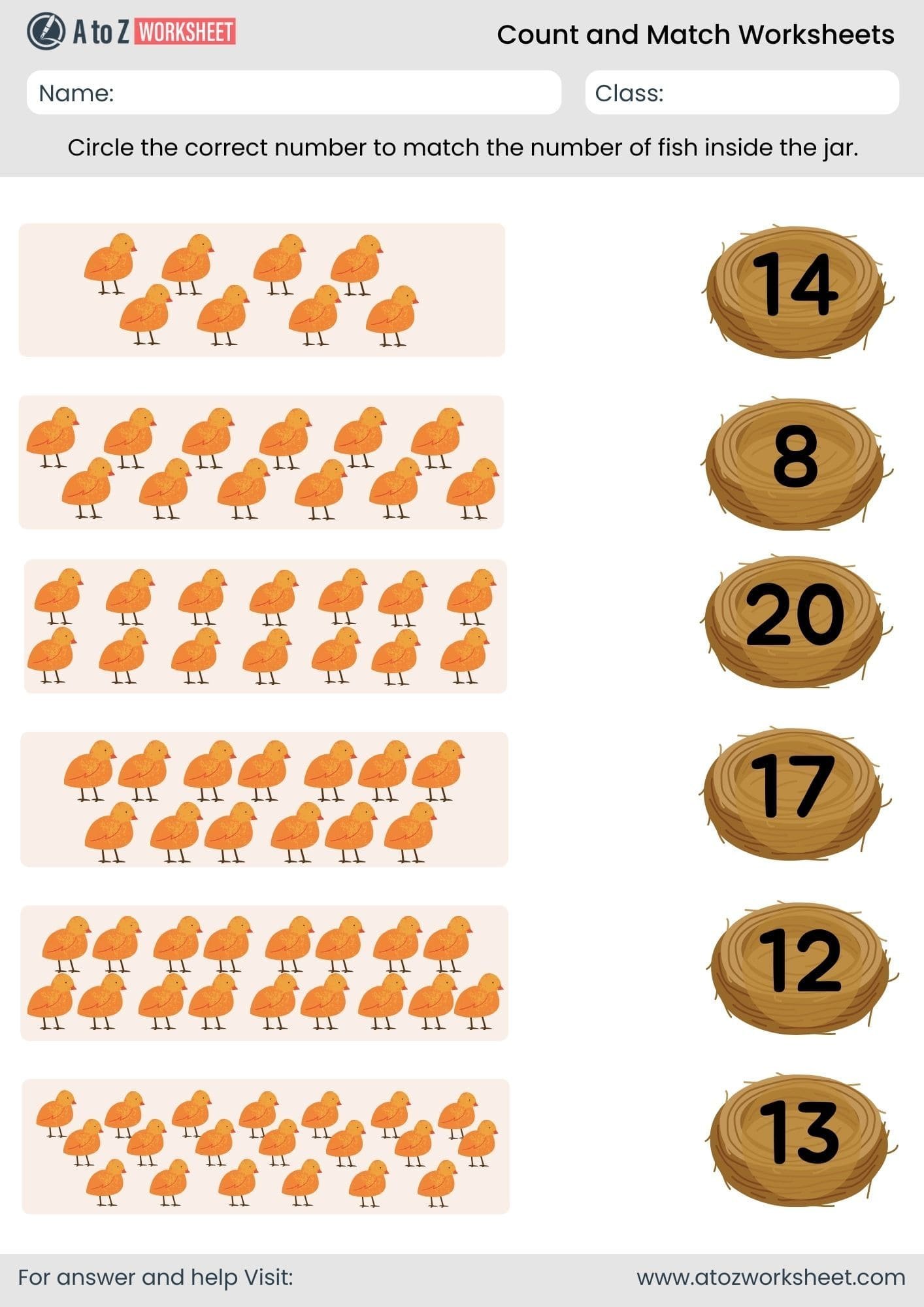 11 to 20 birds count and match worksheet nursery kindergarten