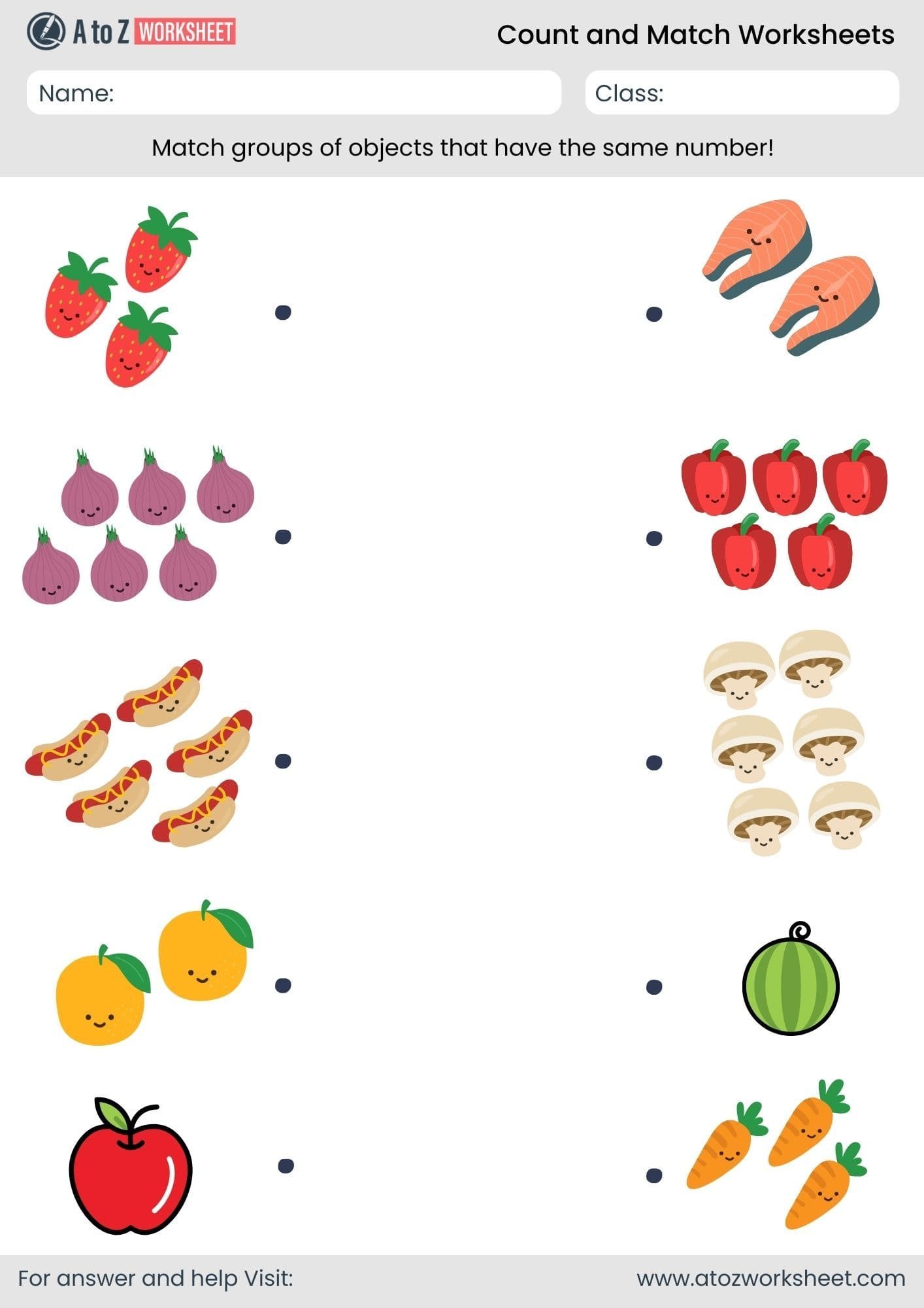 food objects count and match worksheet nursery kids
