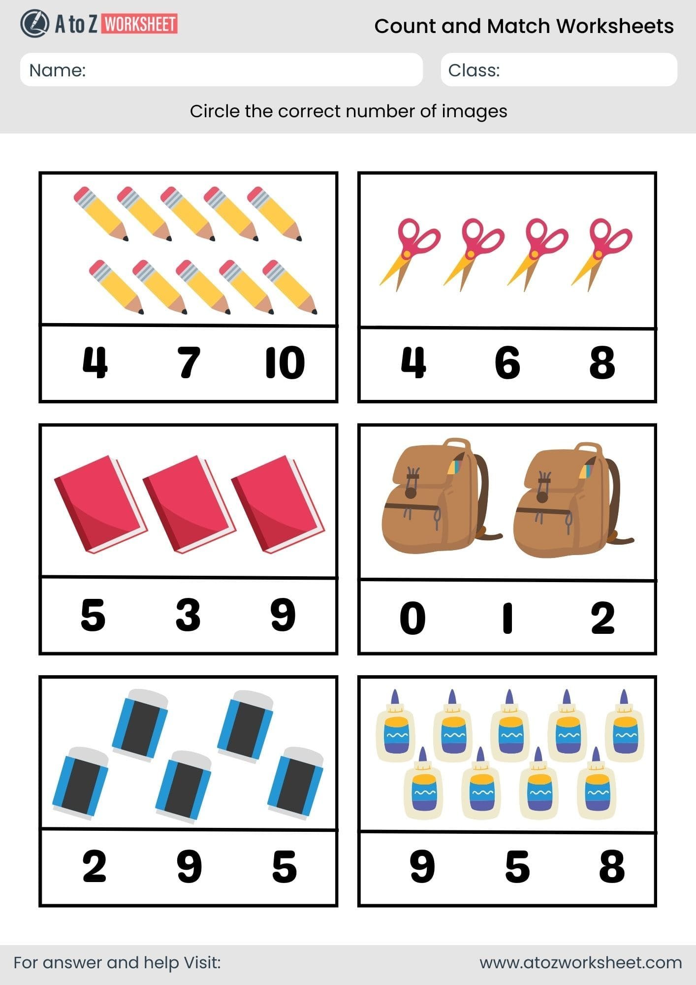 stationary objects count and match worksheet nursery free pdf