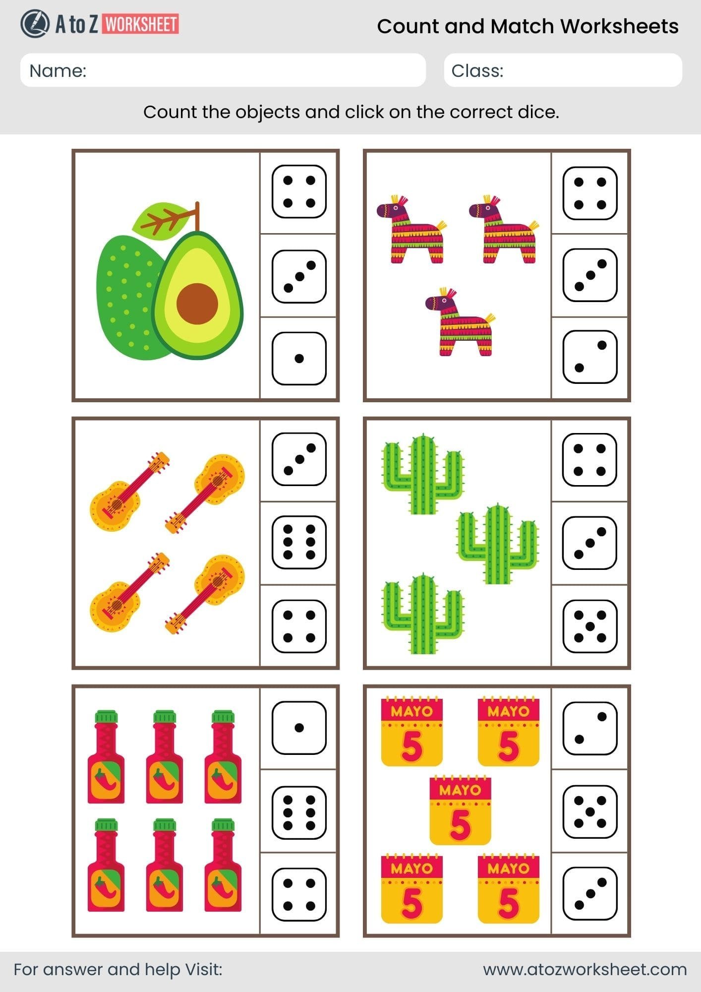 summer objects count and match worksheet for nursery