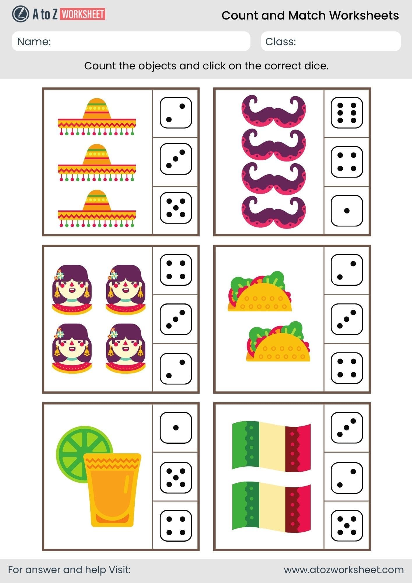 summer objects count and match worksheet kindergarten