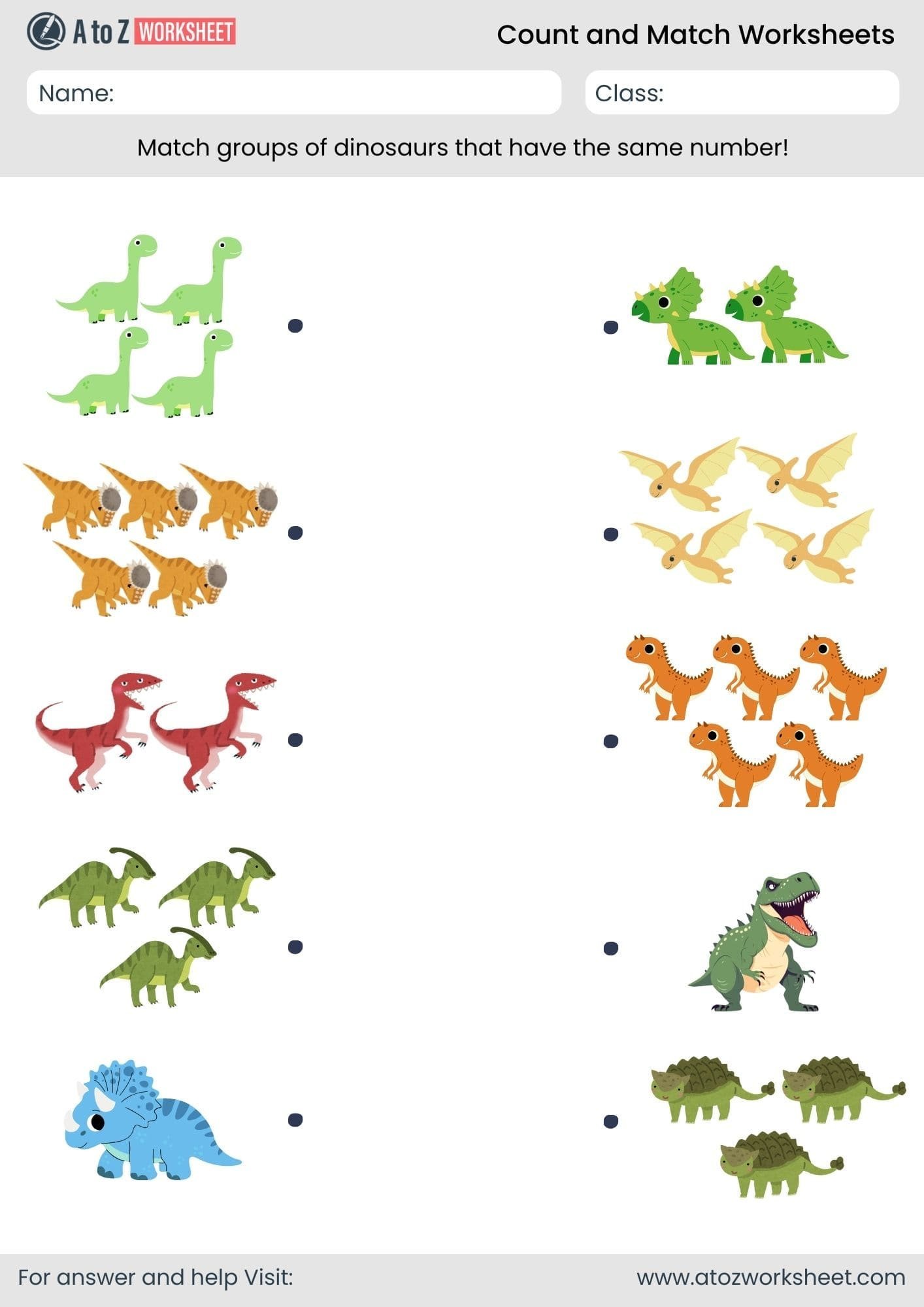 dinosaur count and match worksheet nursery kindergarten