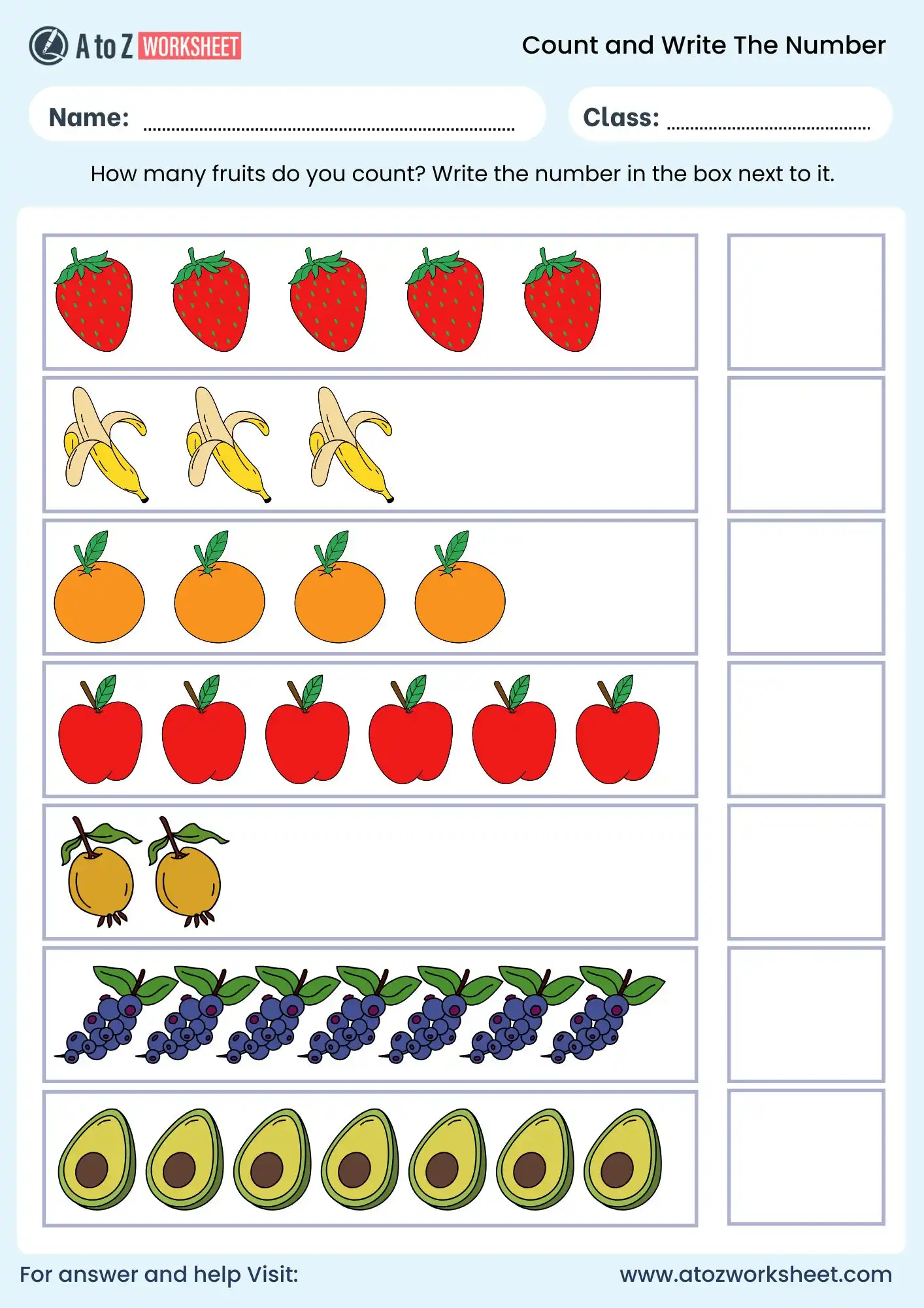 count and write the number worksheets fruits nursery lkg