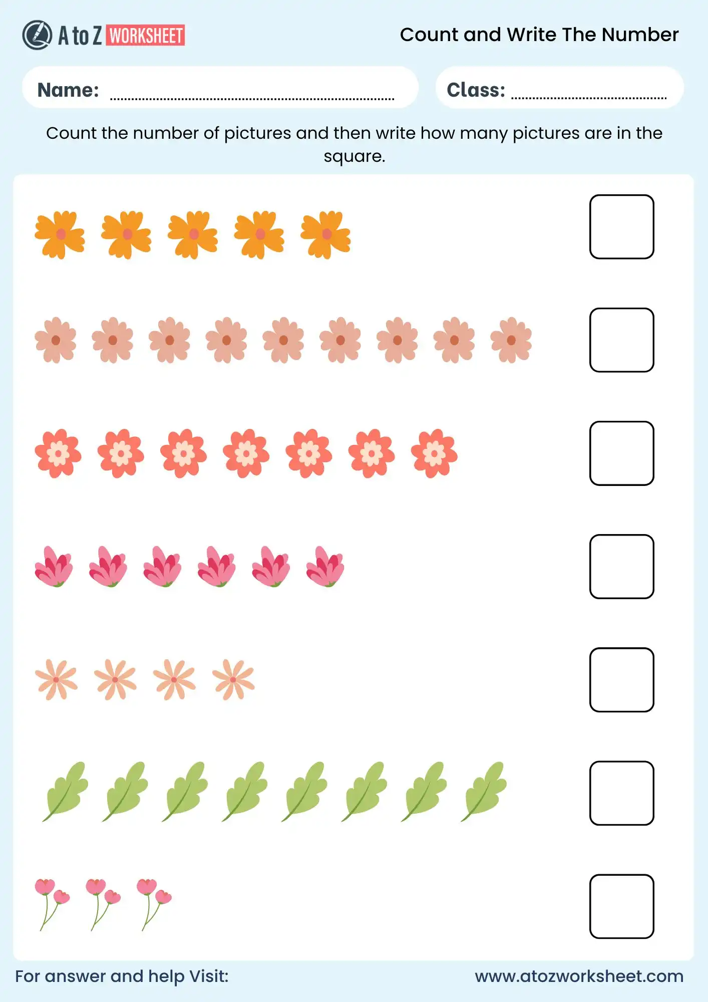 count and write the number worksheets flowers nursery ukg