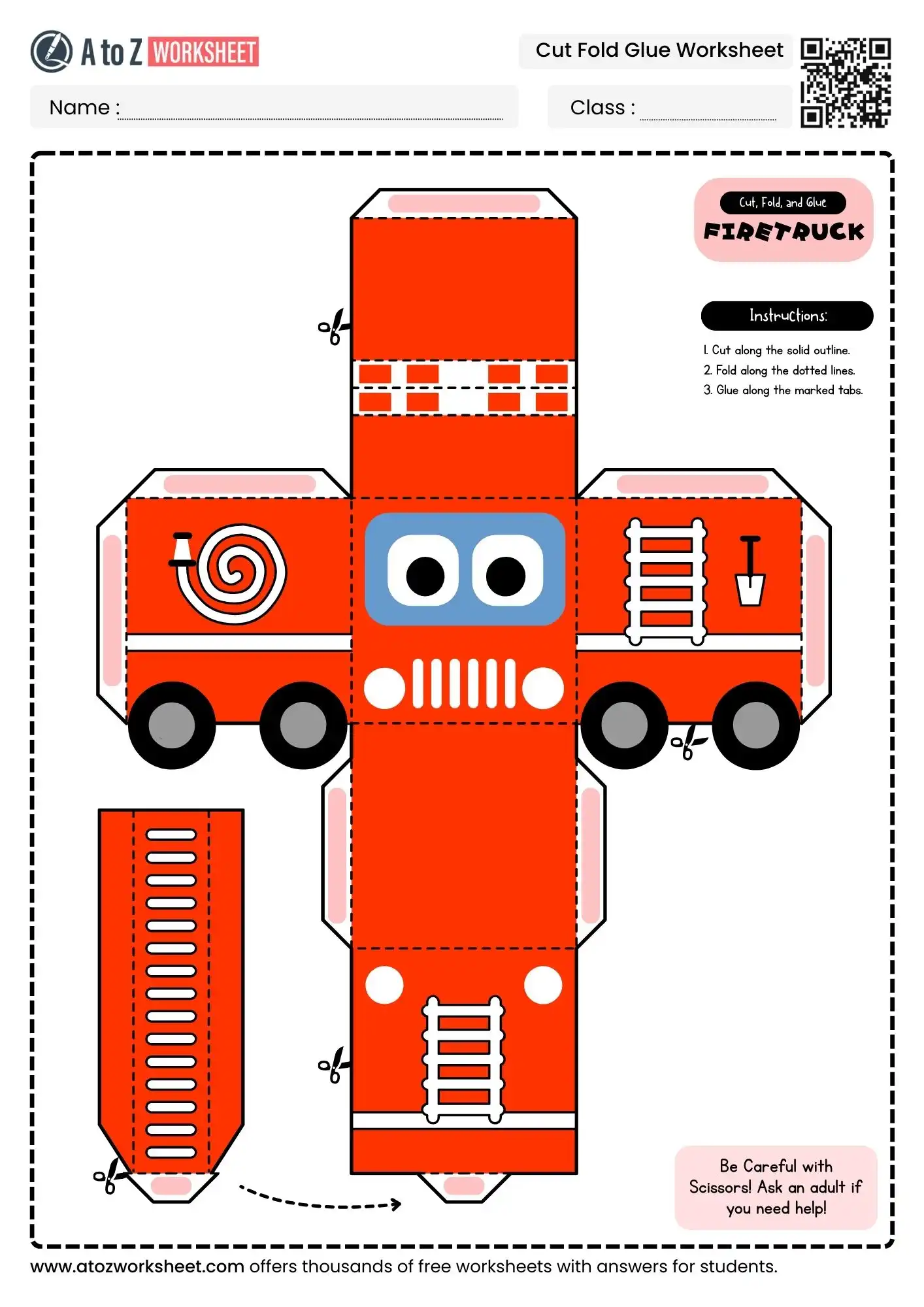 red city emergency service truck template found in cut fold glue DIY craft worksheets.