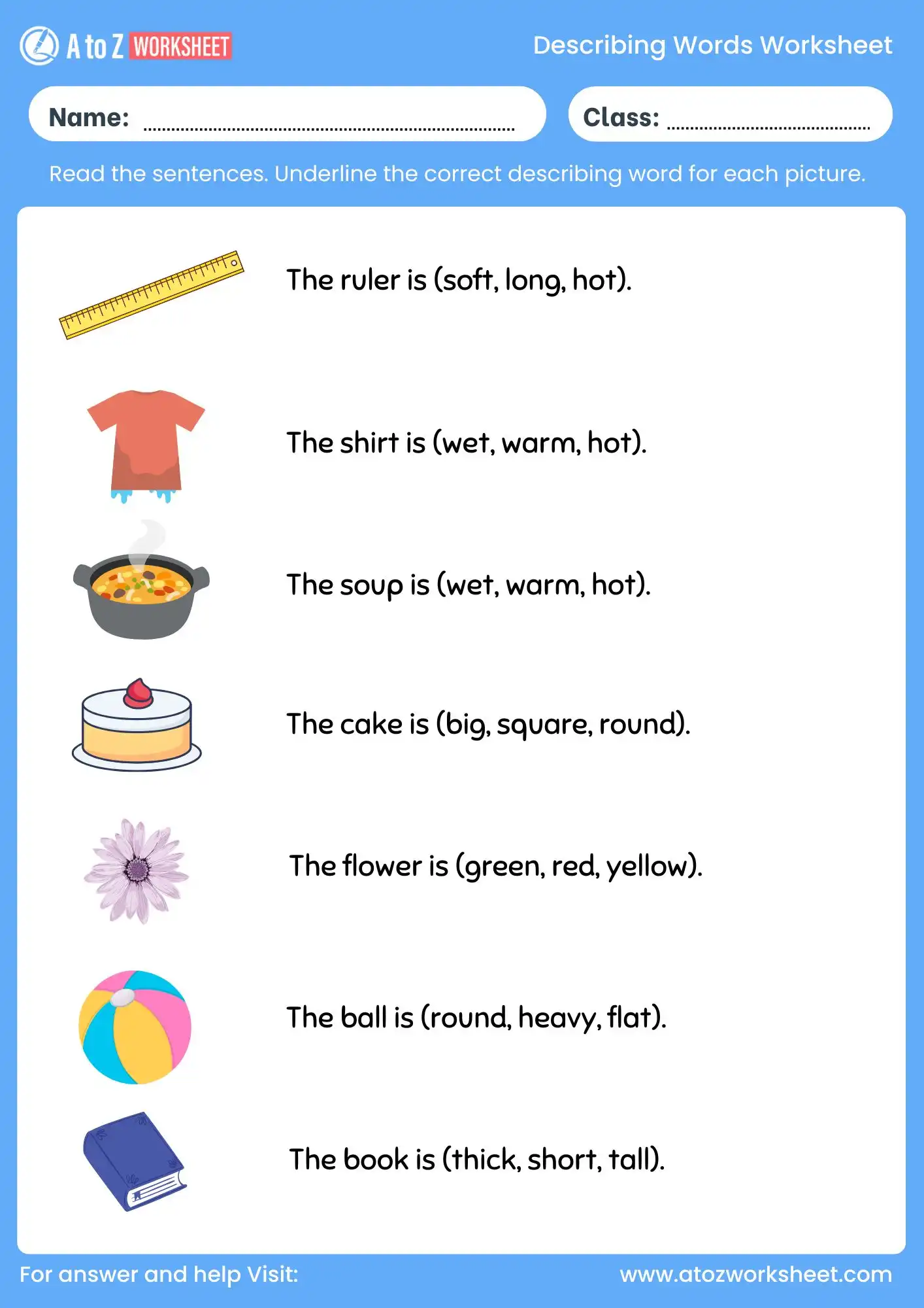 describing words worksheet for class 1 with answers