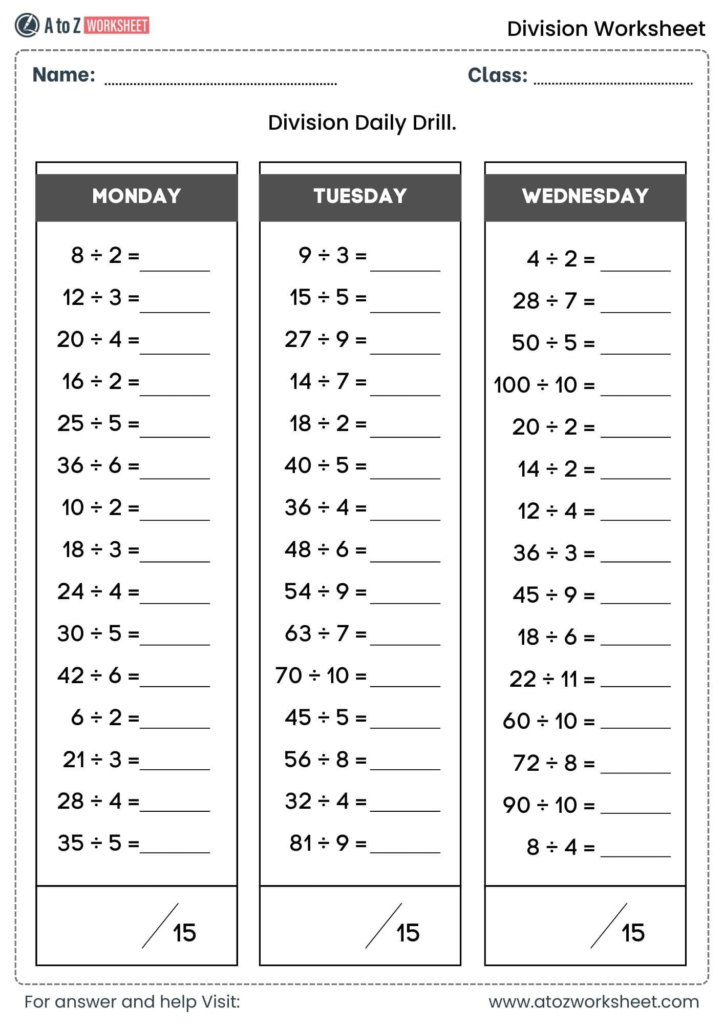 division worksheets for class 2, class 3 and class 4