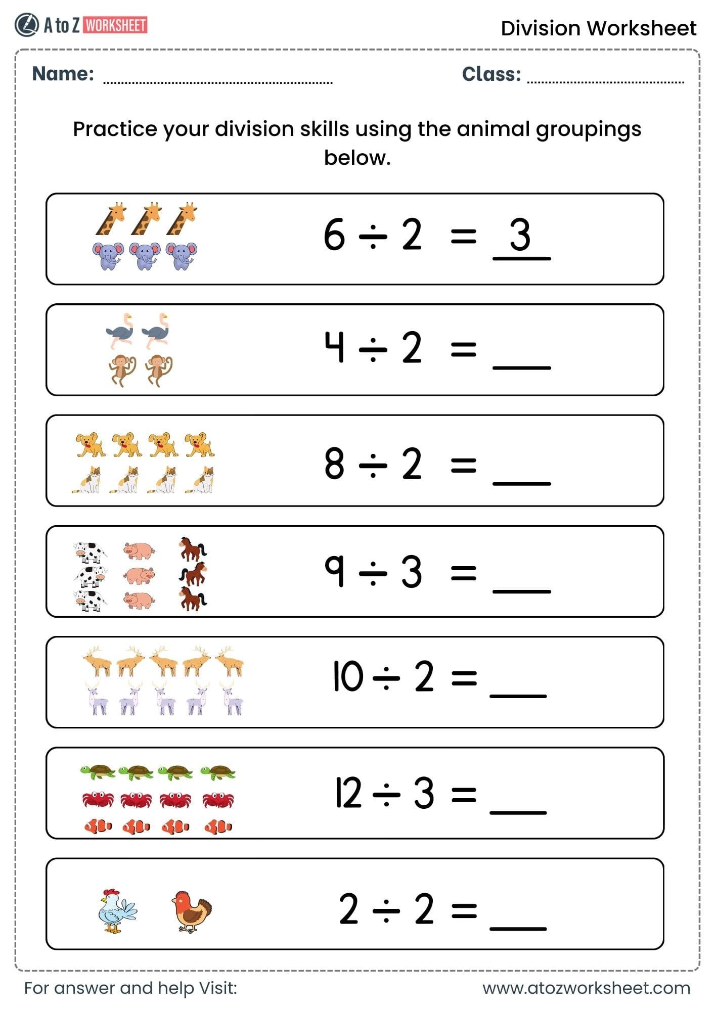 division worksheets for class 2, class 3 and class 4