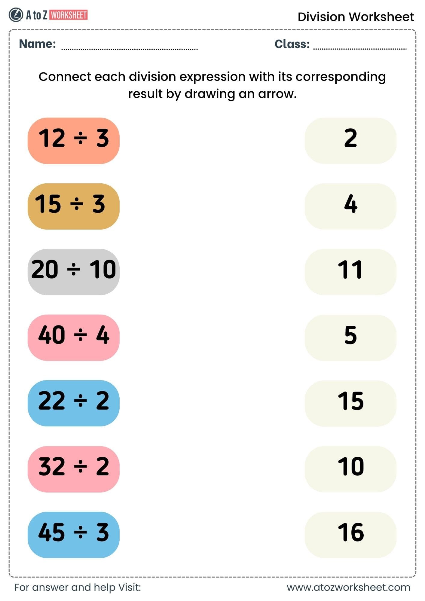 division worksheets for class 2, class 3 and class 4