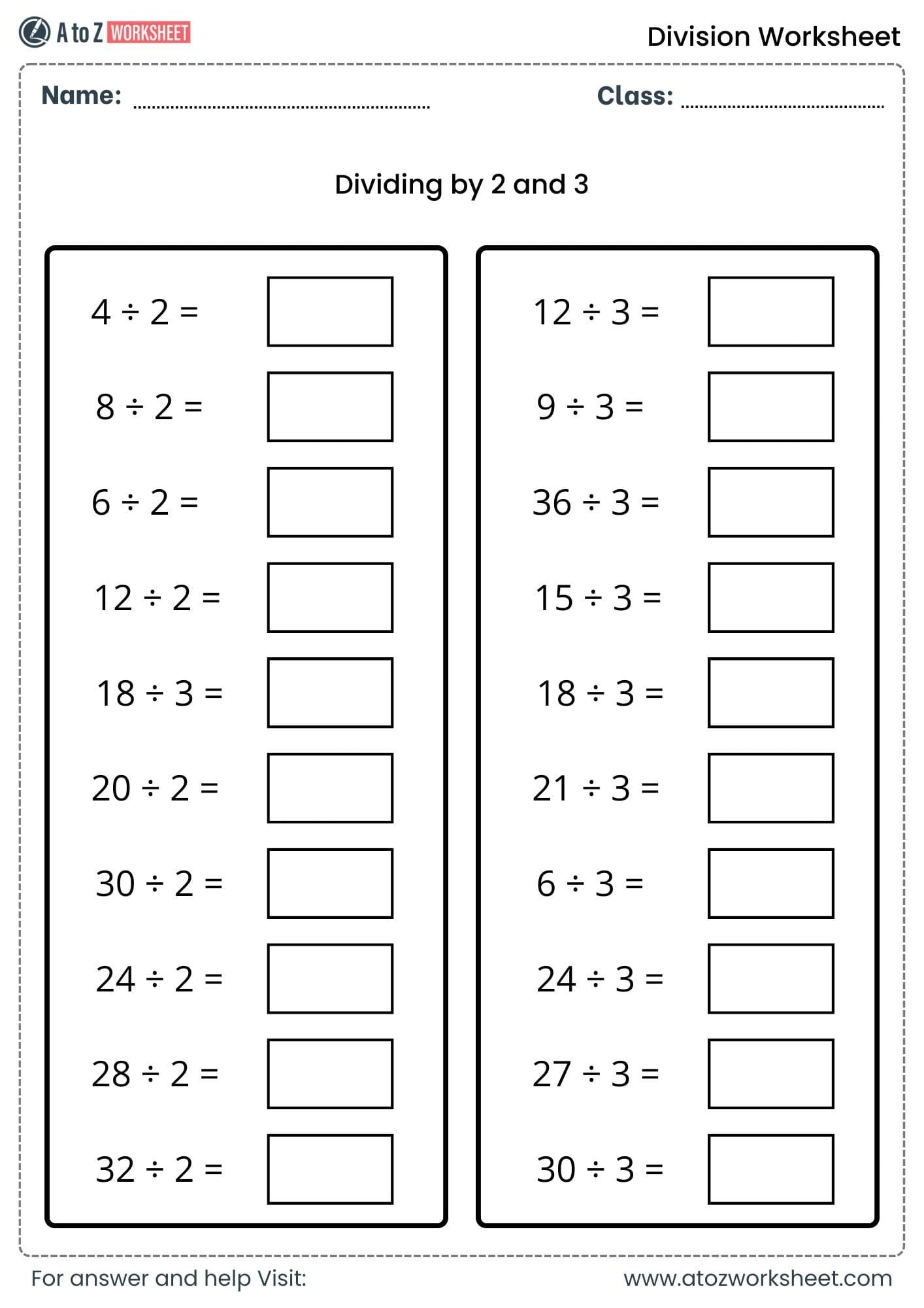 division worksheets for class 2, class 3 and class 4