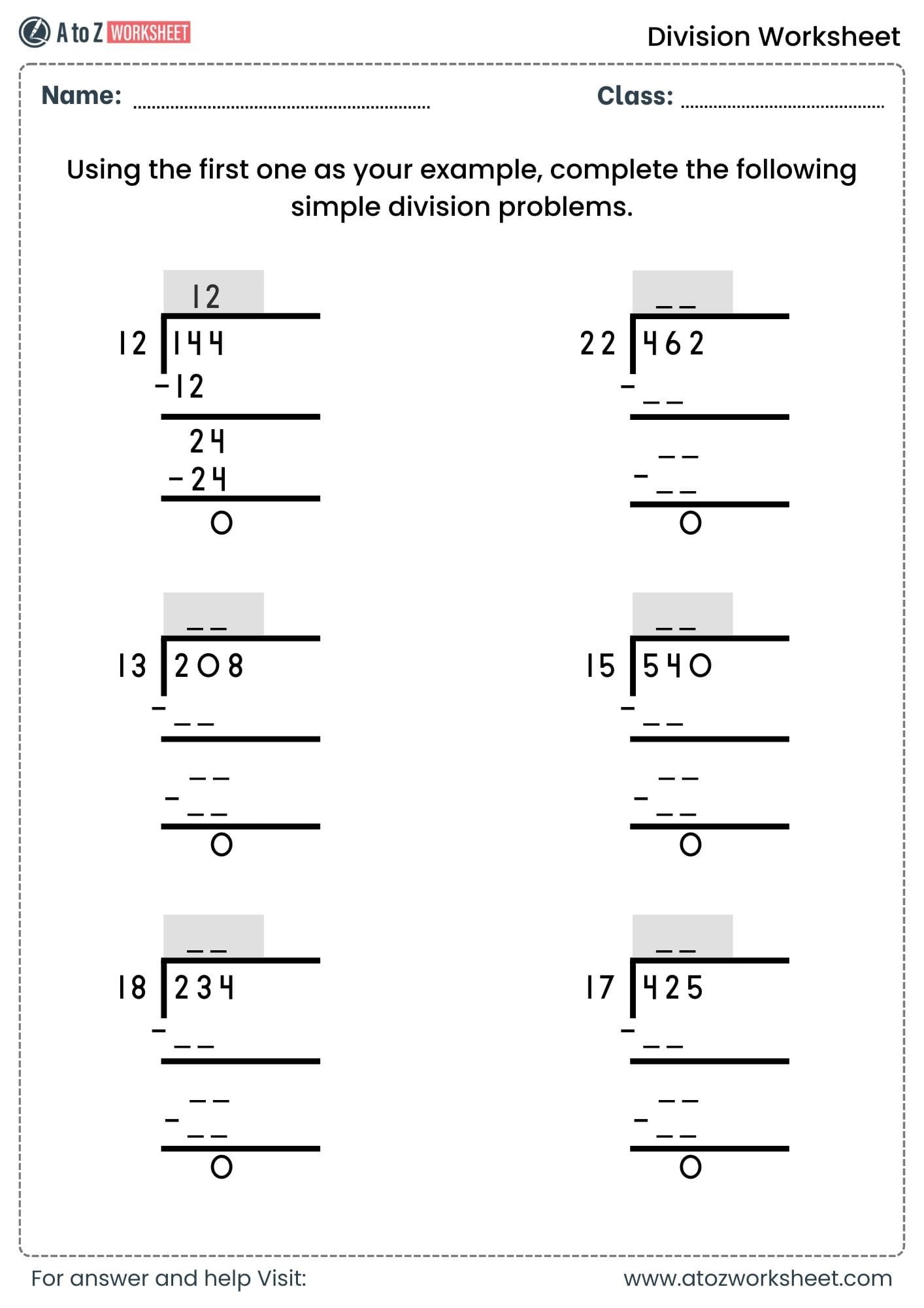 division worksheets for class 2, class 3 and class 4