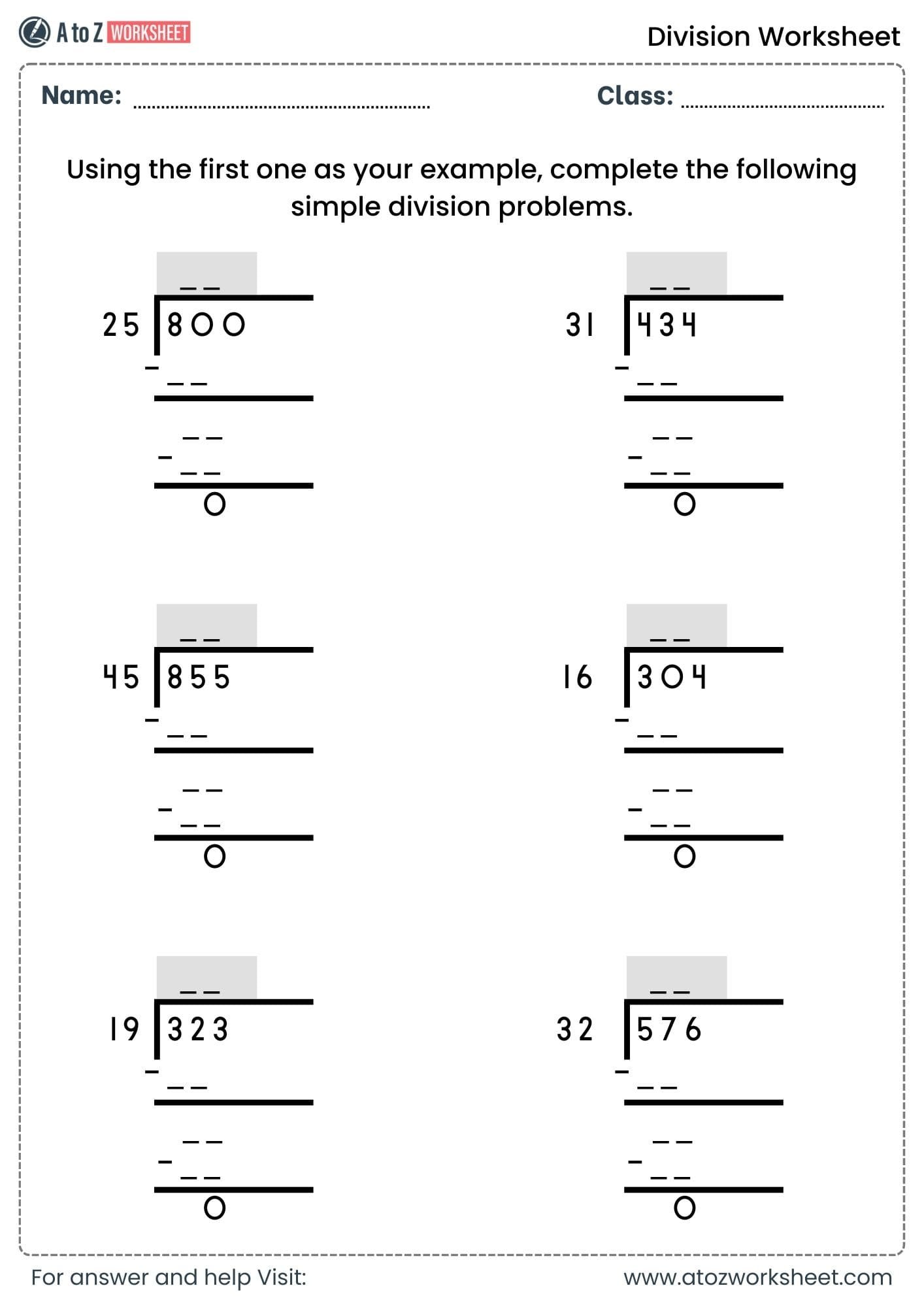 division worksheets for class 2, class 3 and class 4