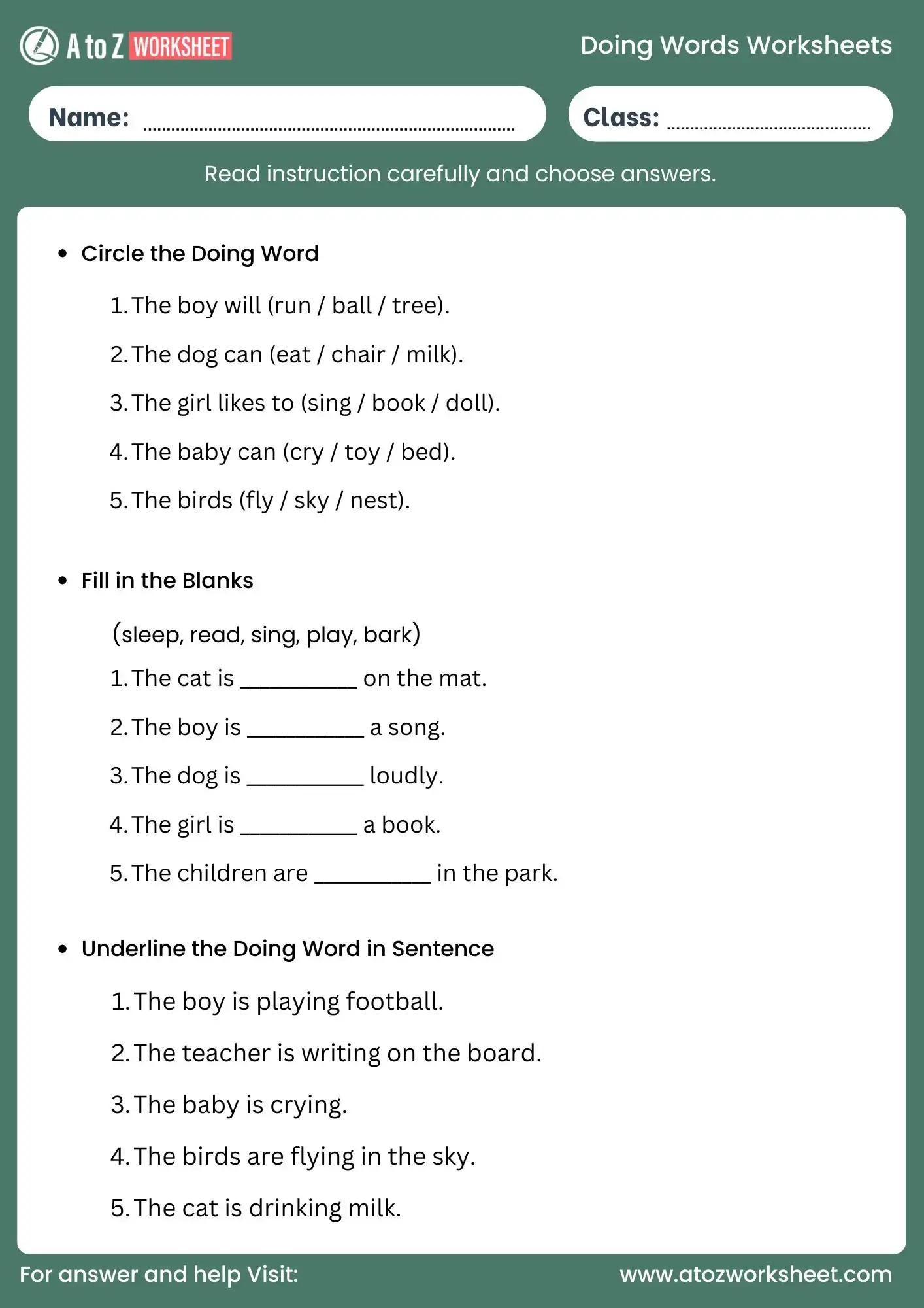 doing words worksheets class 1 free practice with answers