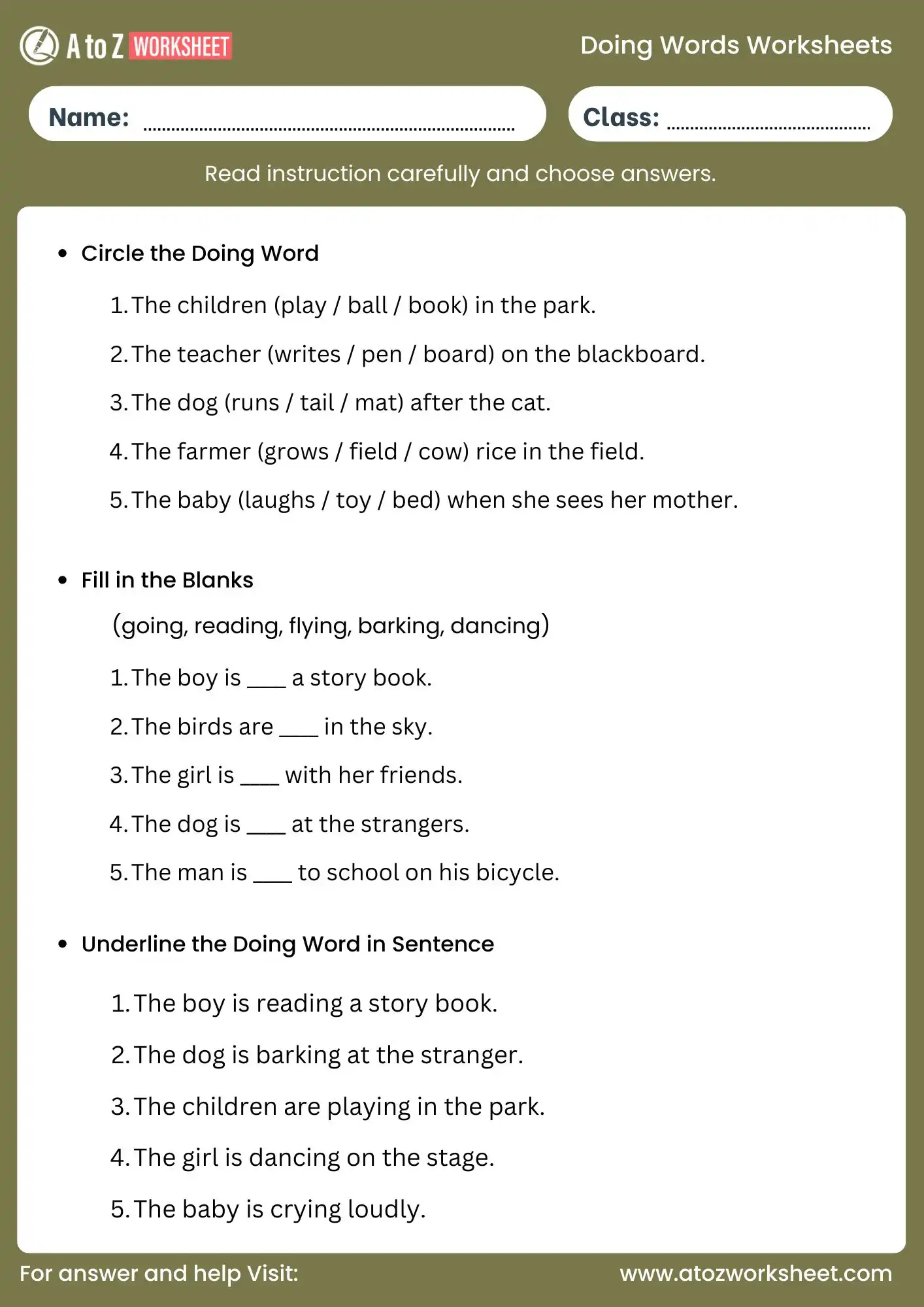 doing words worksheets class 2 grammar practice pdf