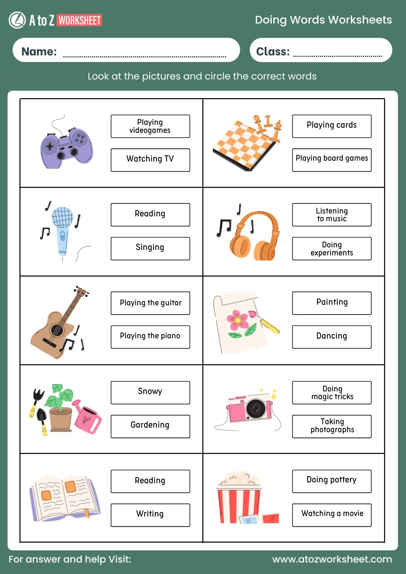 doing words worksheets class 1 action verbs with answers