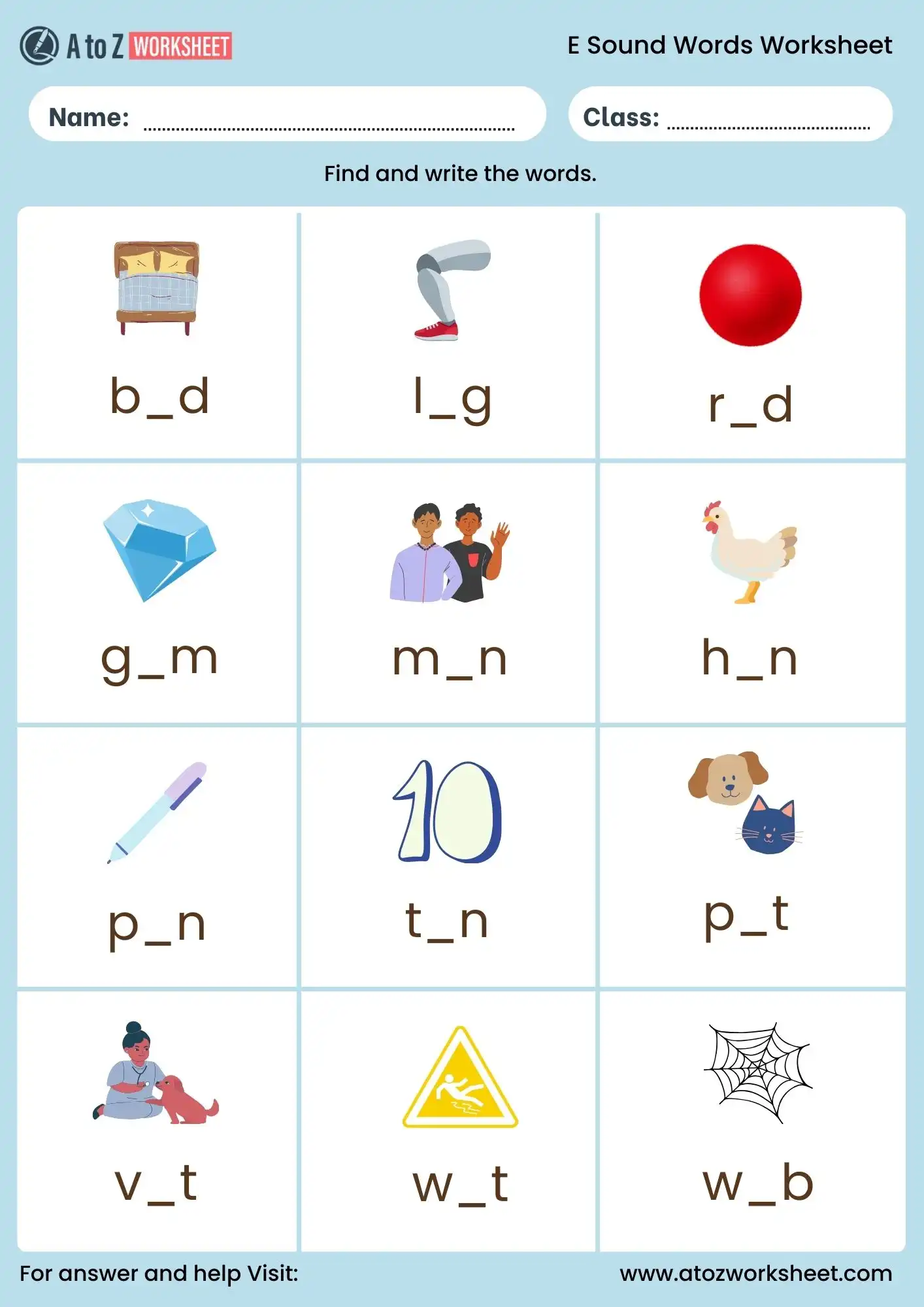e sound words with pictures worksheet for ukg students