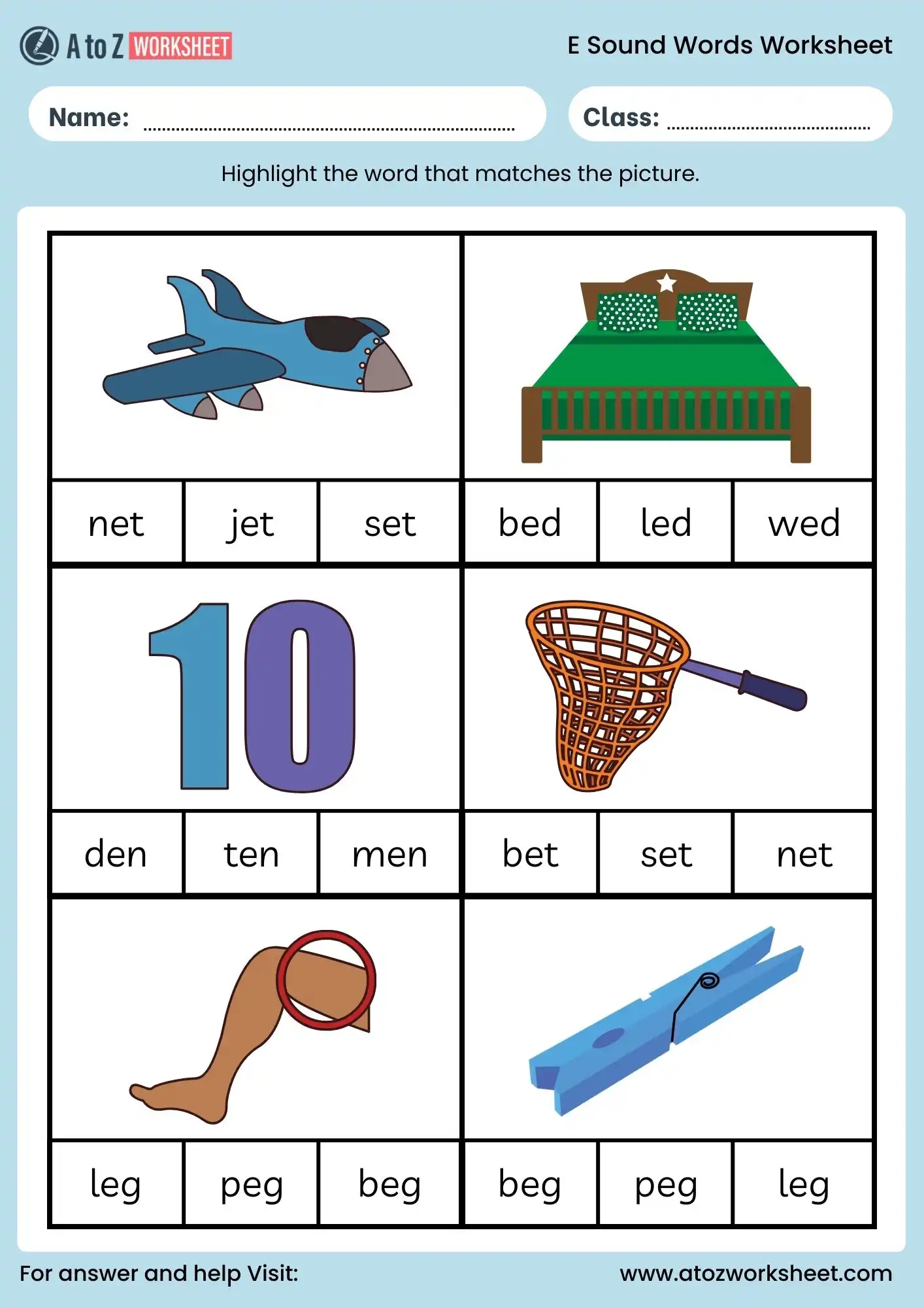 e sound words with pictures worksheet phonics practice