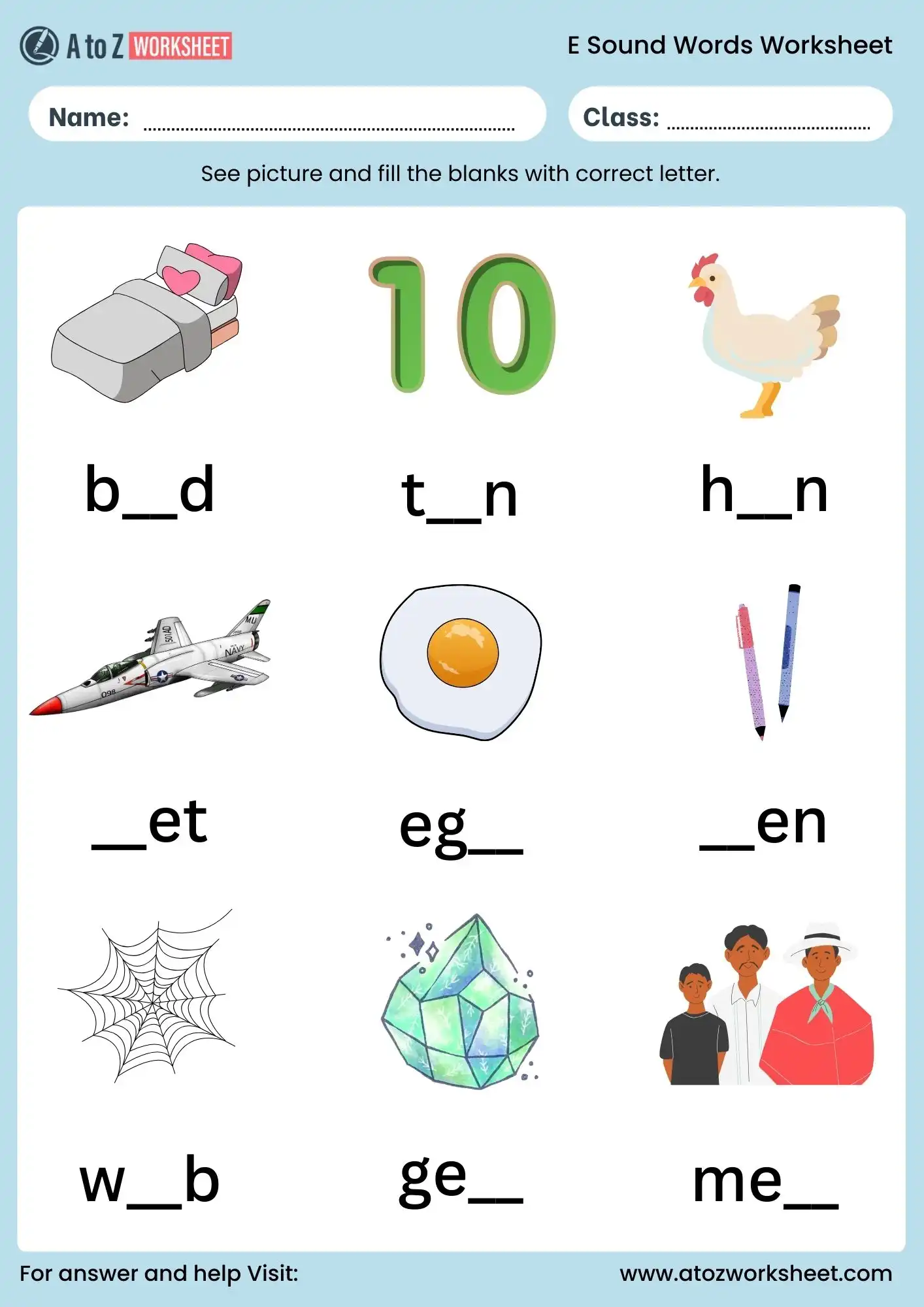 e sound words with pictures worksheet with answers pdf