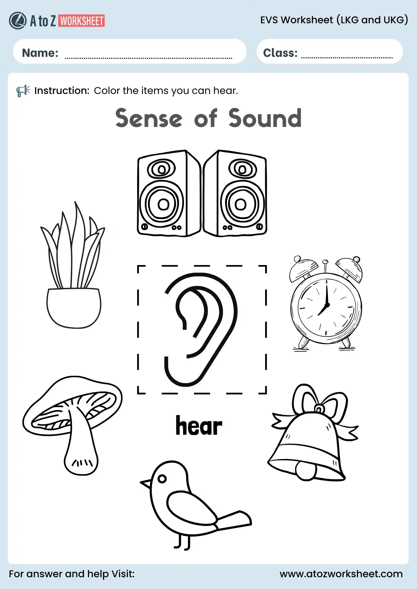 evs worksheet for lkg and ukg sense of sound activity