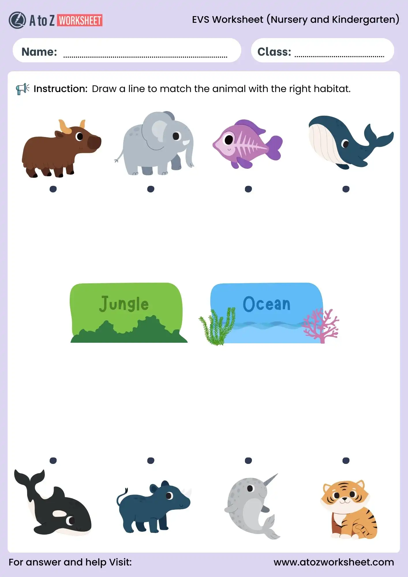 evs worksheet for nursery and kindergarten animal habitat activity