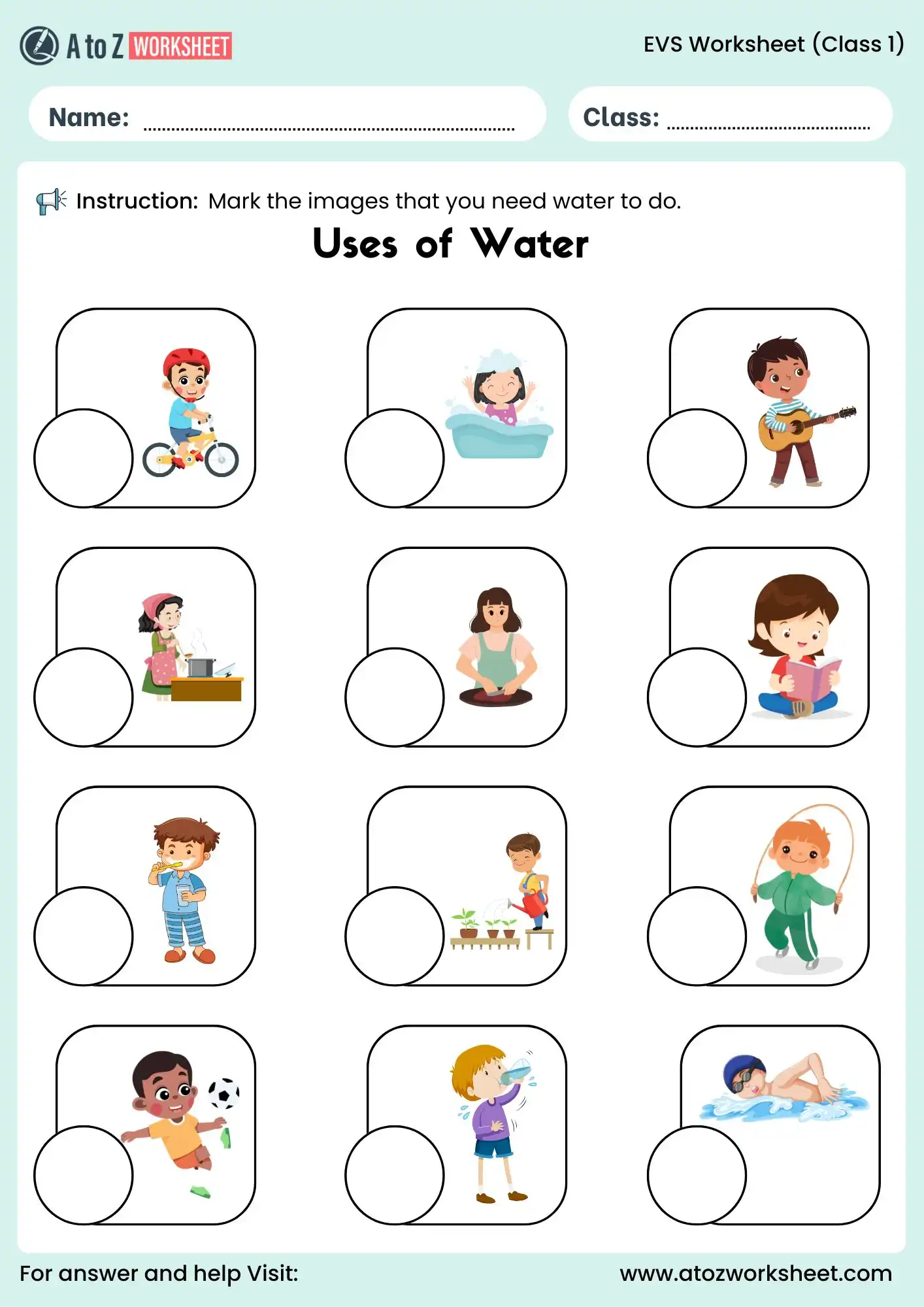 evs worksheets for class 1 uses of water activity