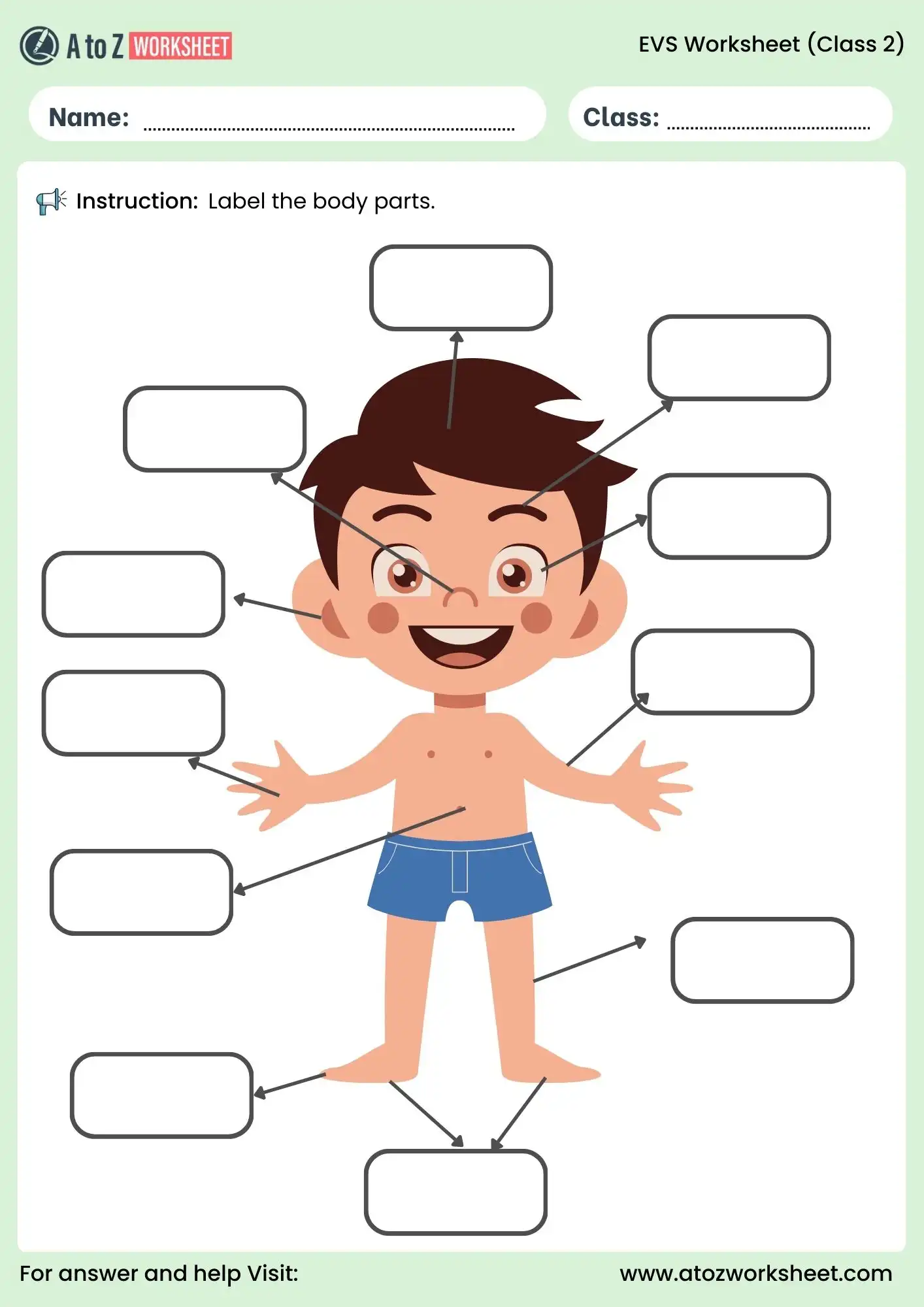 evs worksheets for class 2 body parts labeling activity