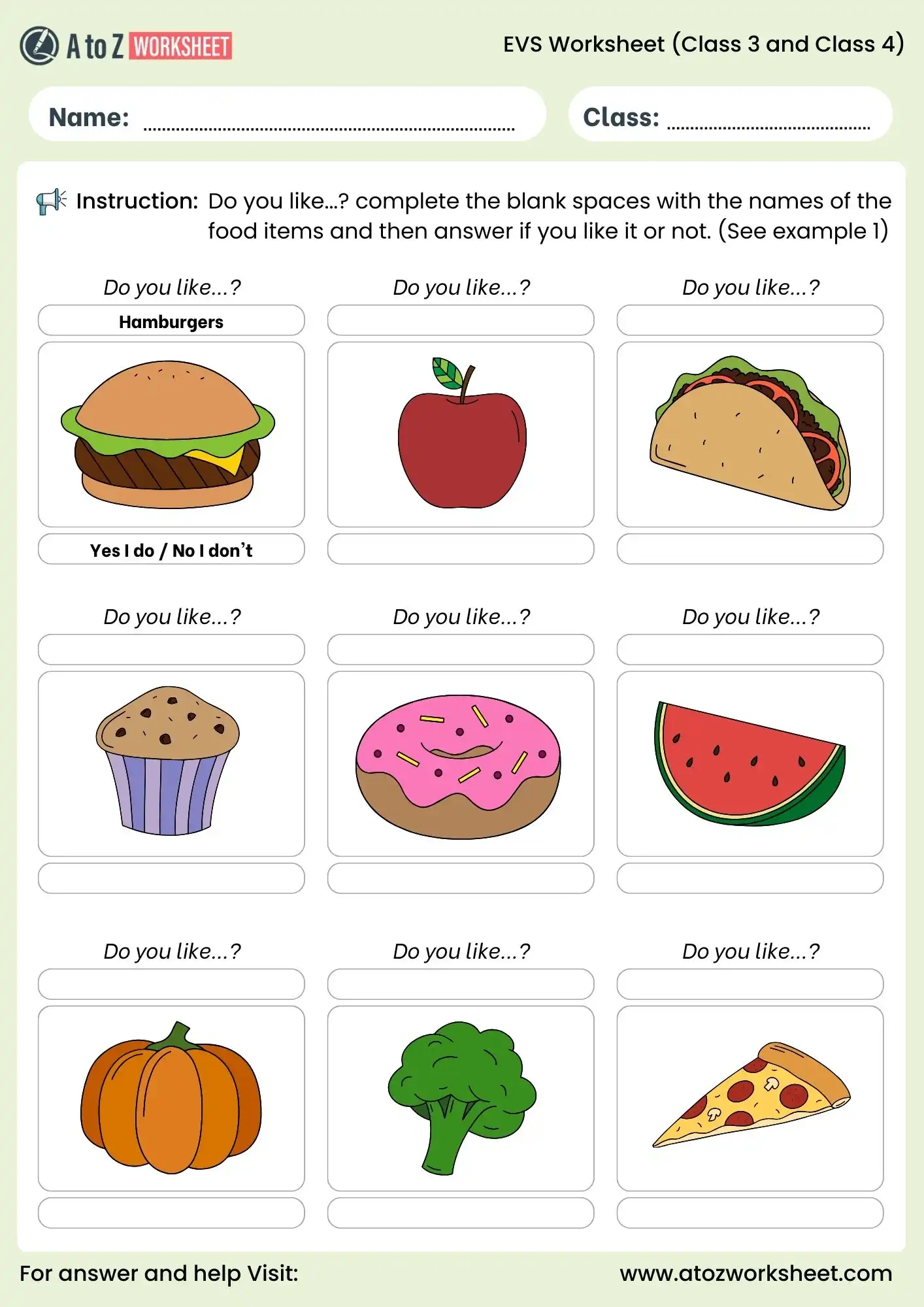 evs worksheets for class 3 and class 4 food activity