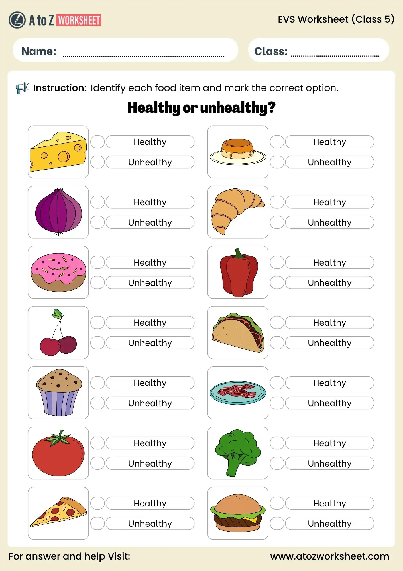 evs worksheets for class 5 healthy and unhealthy food activity