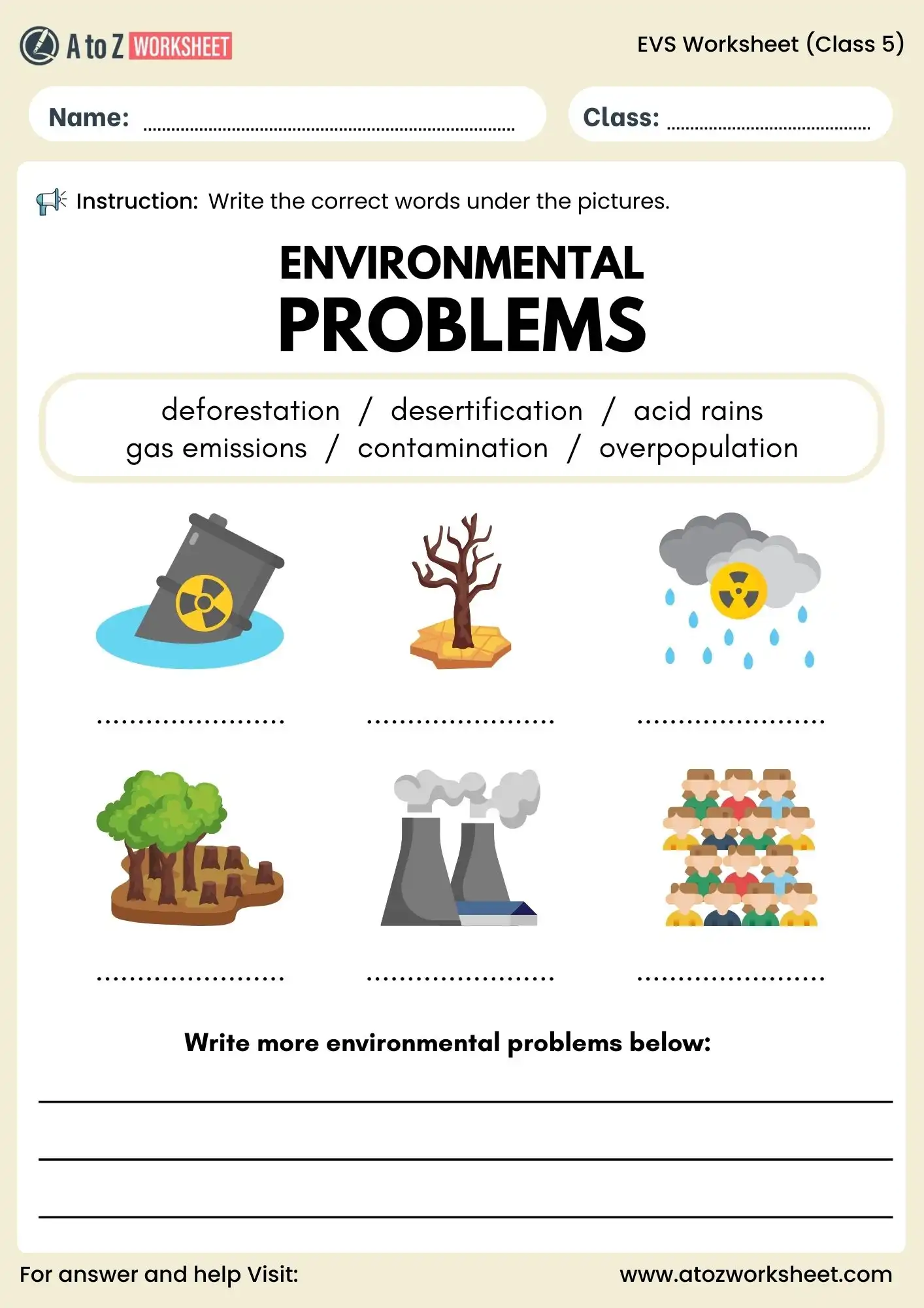 evs worksheets for class 5 environmental problems activity