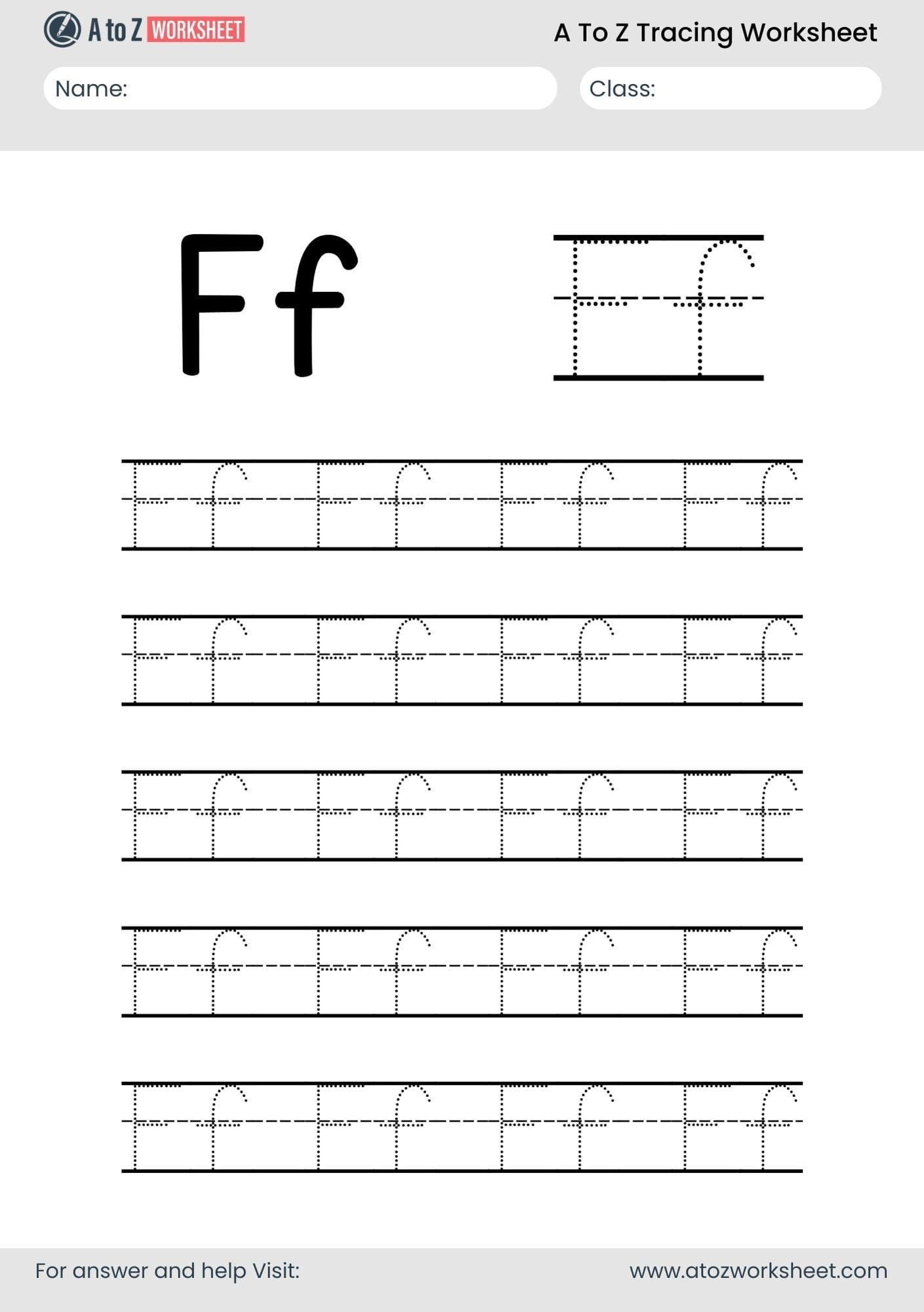 f letter a to z alphabet worksheets pdf