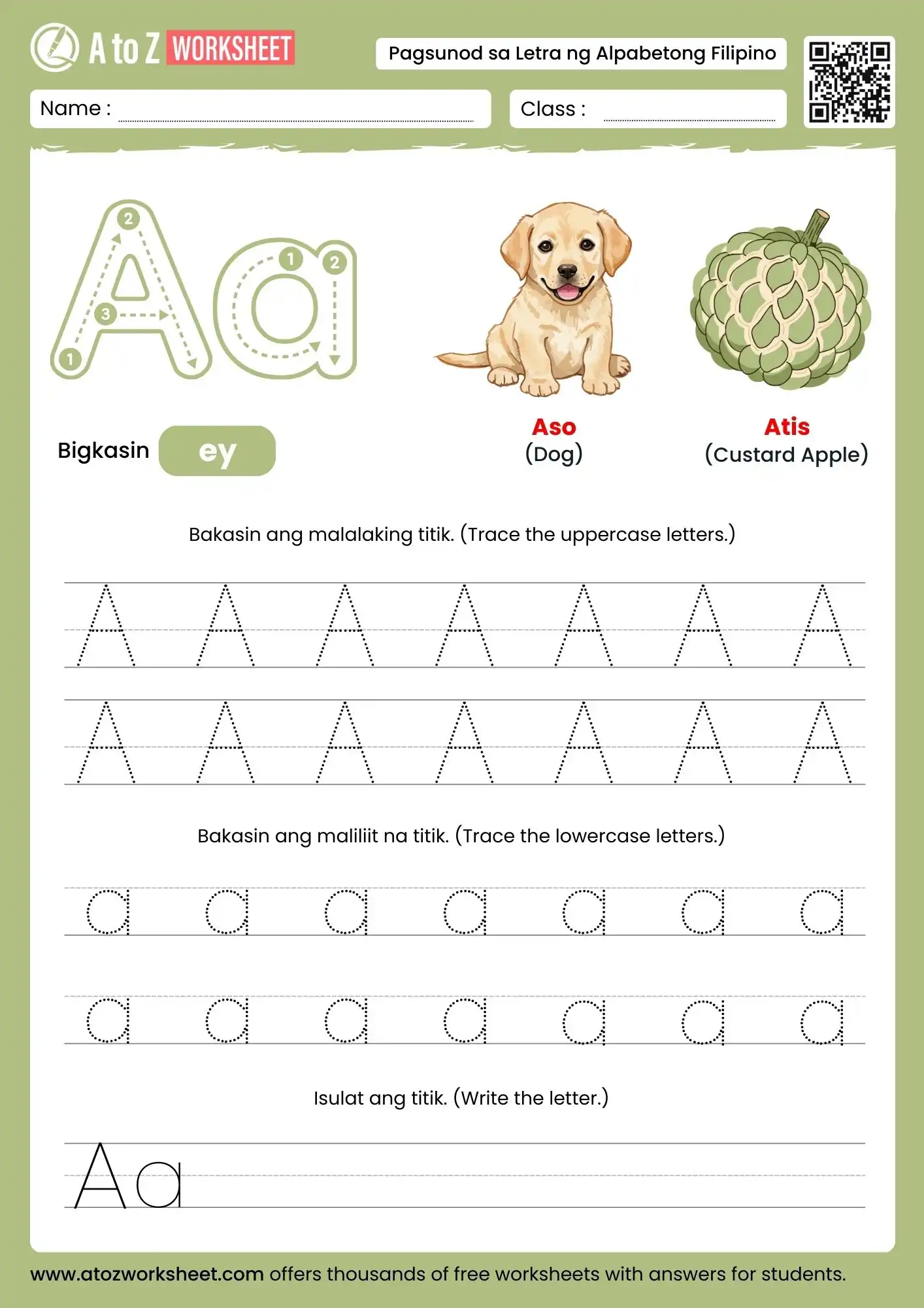 filipino alphabet tracing worksheets for letter a