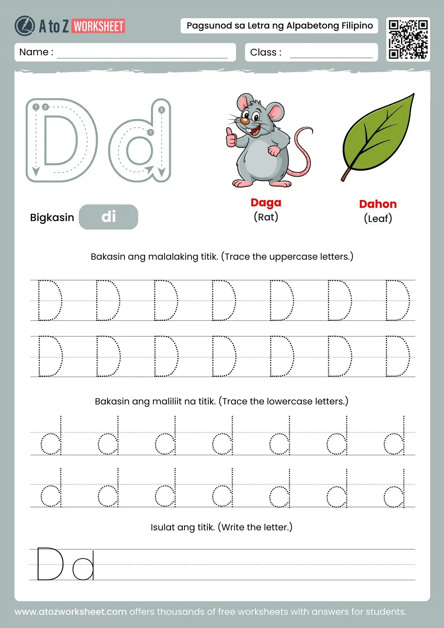 filipino alphabet tracing worksheets for letter d