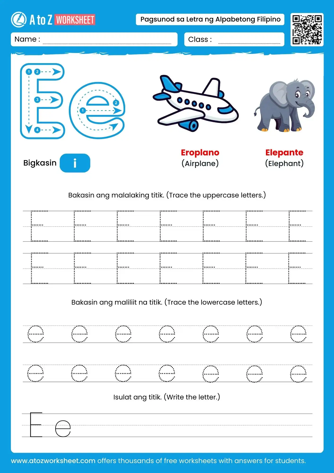 filipino alphabet tracing worksheets for letter e
