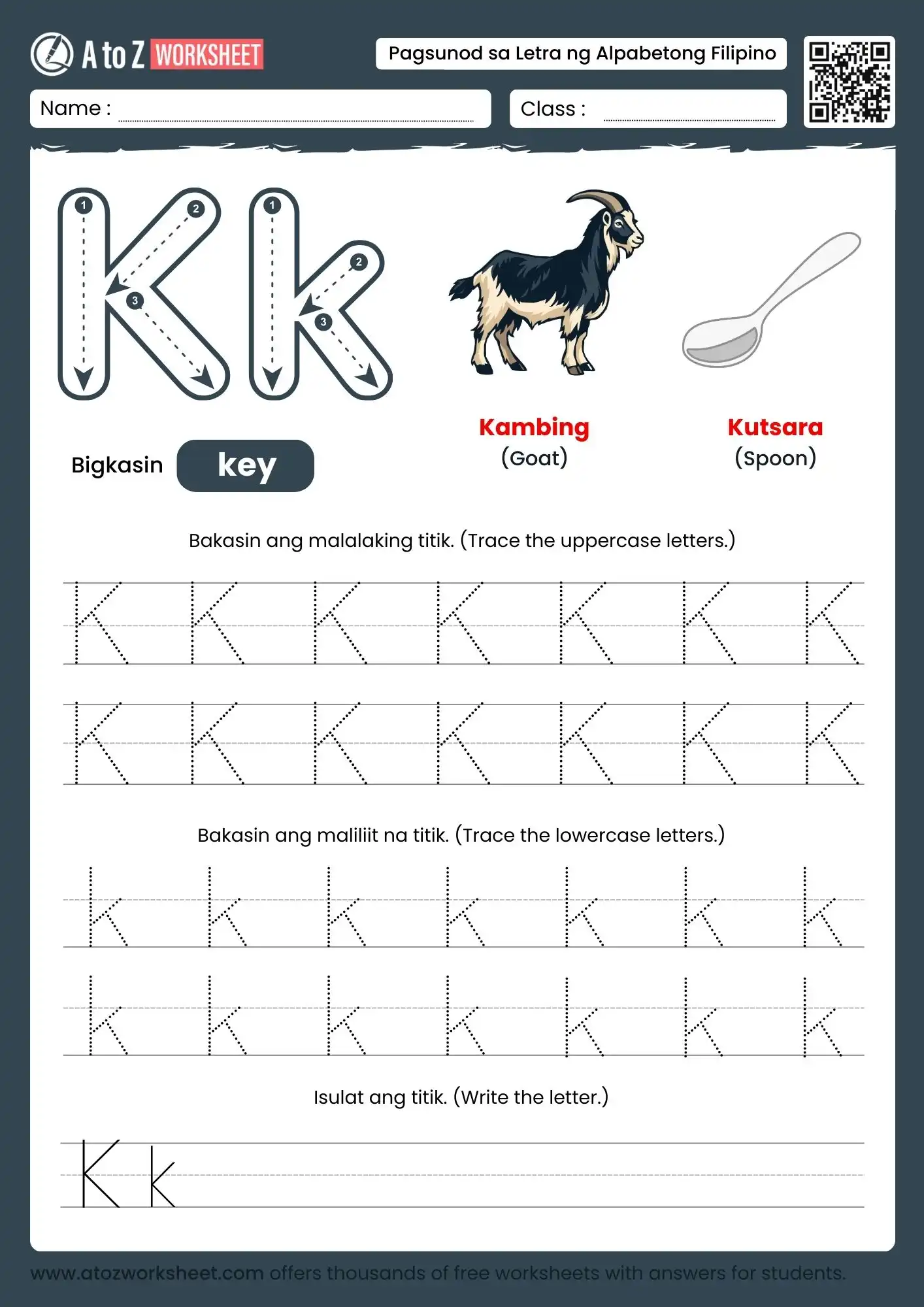 filipino alphabet tracing worksheets for letter k